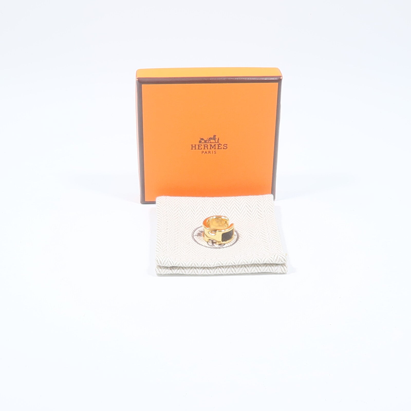 HERMES Epsom皮革/金屬Olympe Ear Cuff耳夾Noir