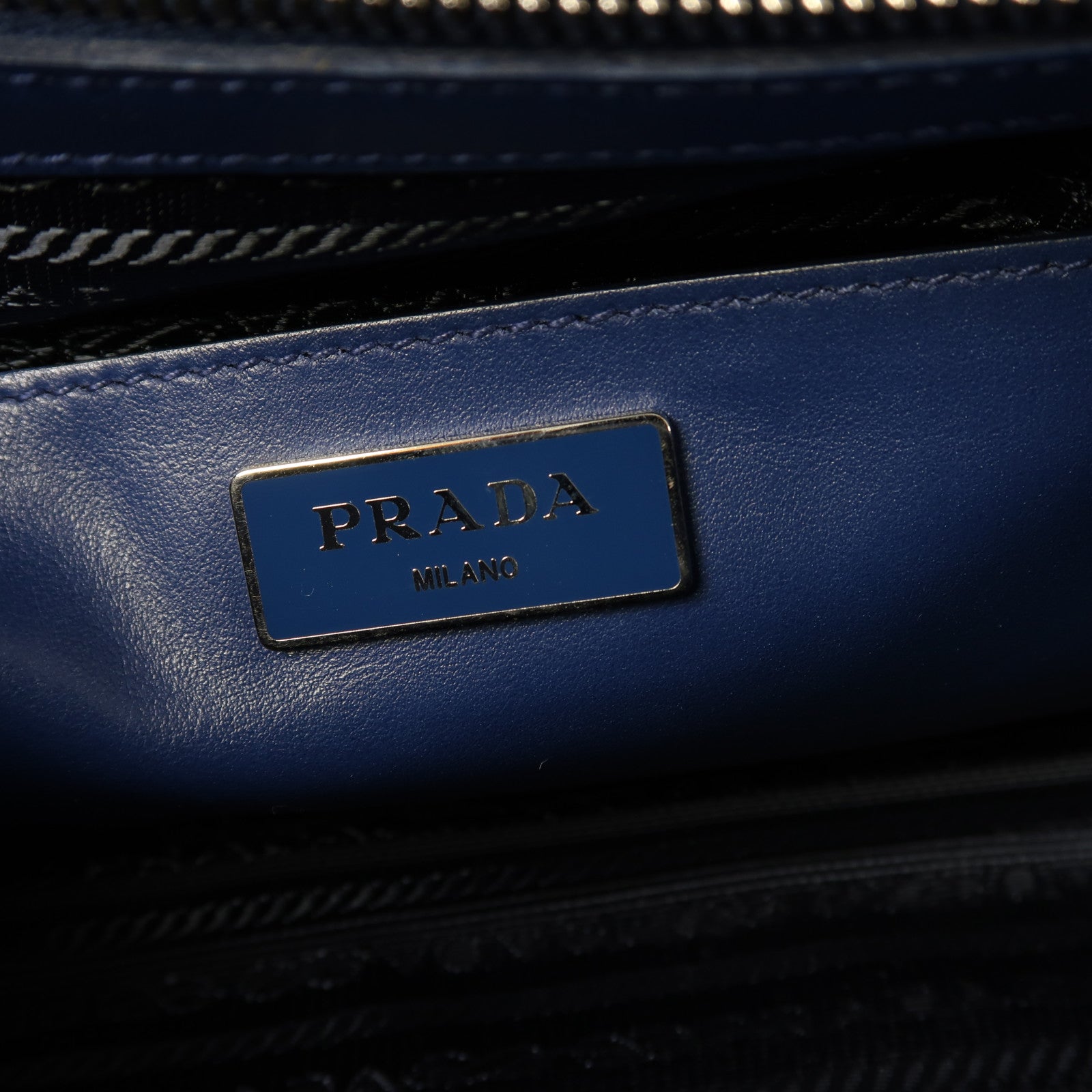 PRADA 【激減優惠】牛皮皮革Shoulder Bag銀扣手挽肩背兩用袋藍色