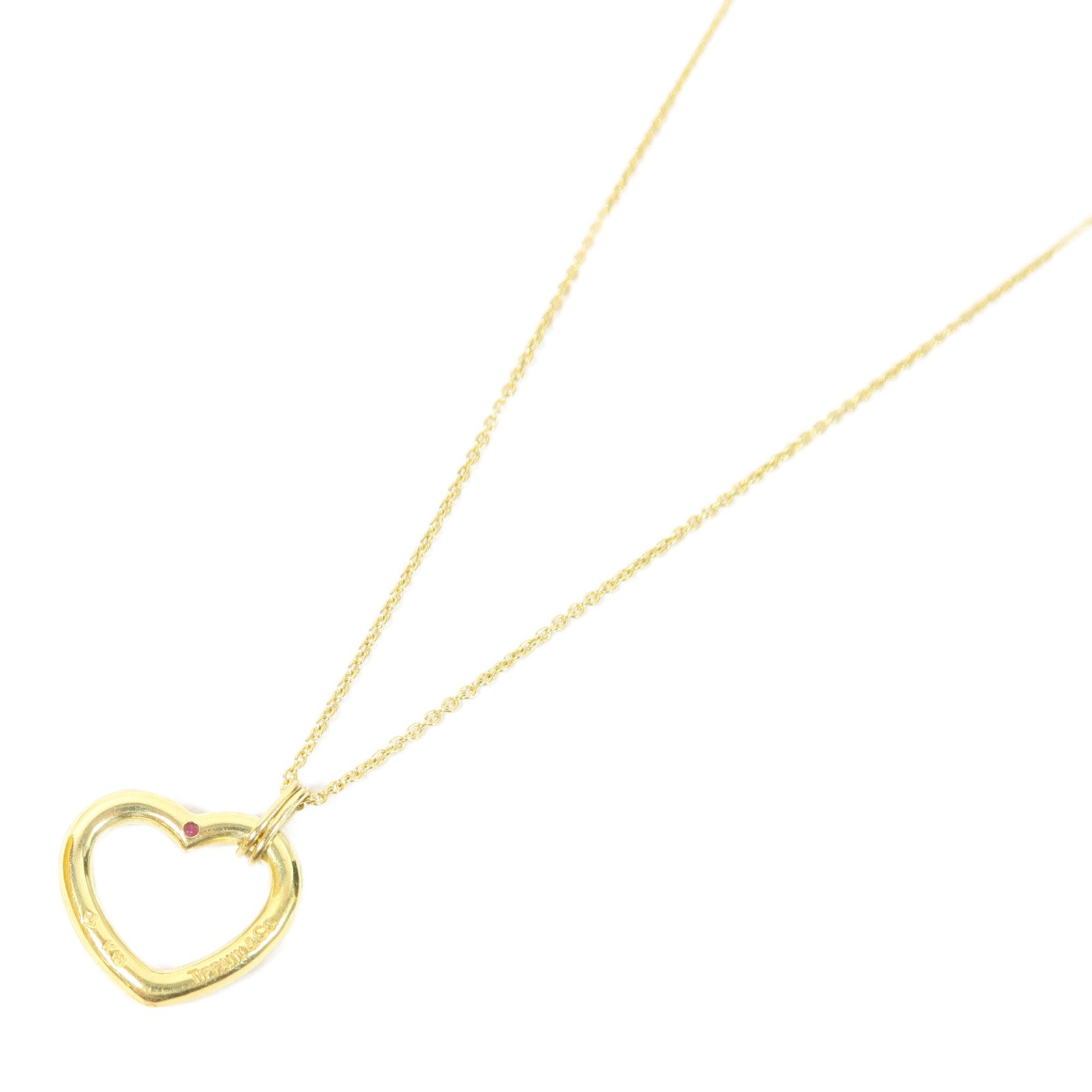 TIFFANY＆CO 18K黃金Ruby Open Heart項鍊金色