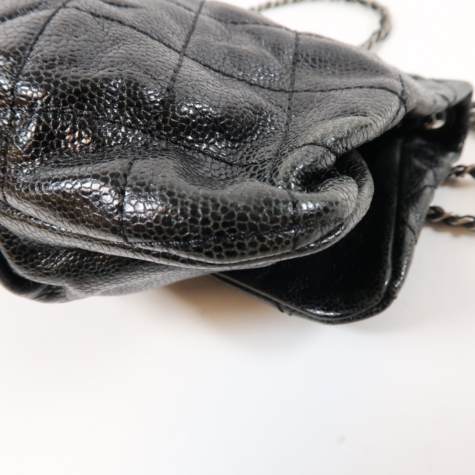 CHANEL 菱格牛皮皮革Chain Shoulder銀扣肩背袋黑色