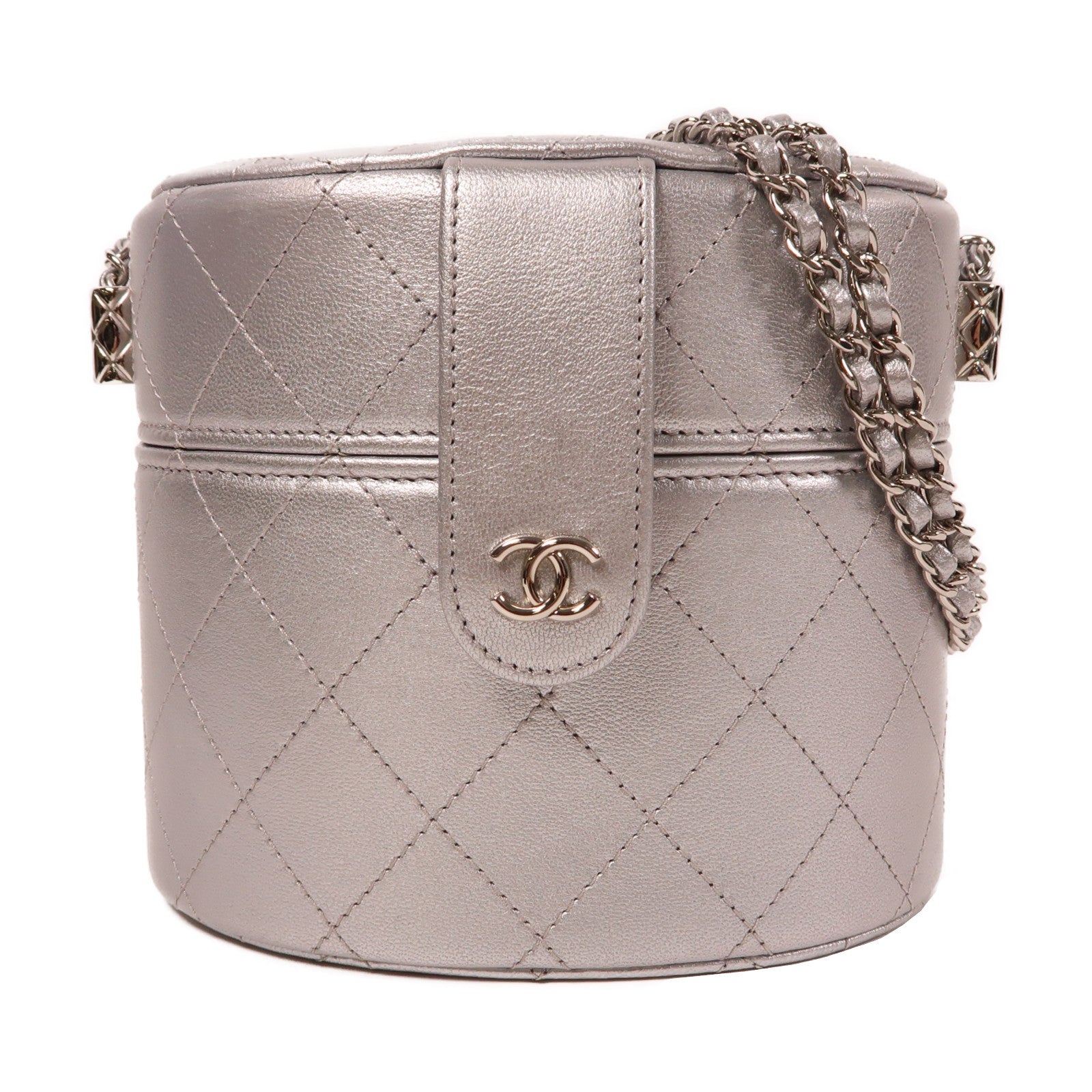 CHANEL 【激減優惠】菱格牛皮皮革Chain Shoulder銀扣鏈帶肩背袋銀色