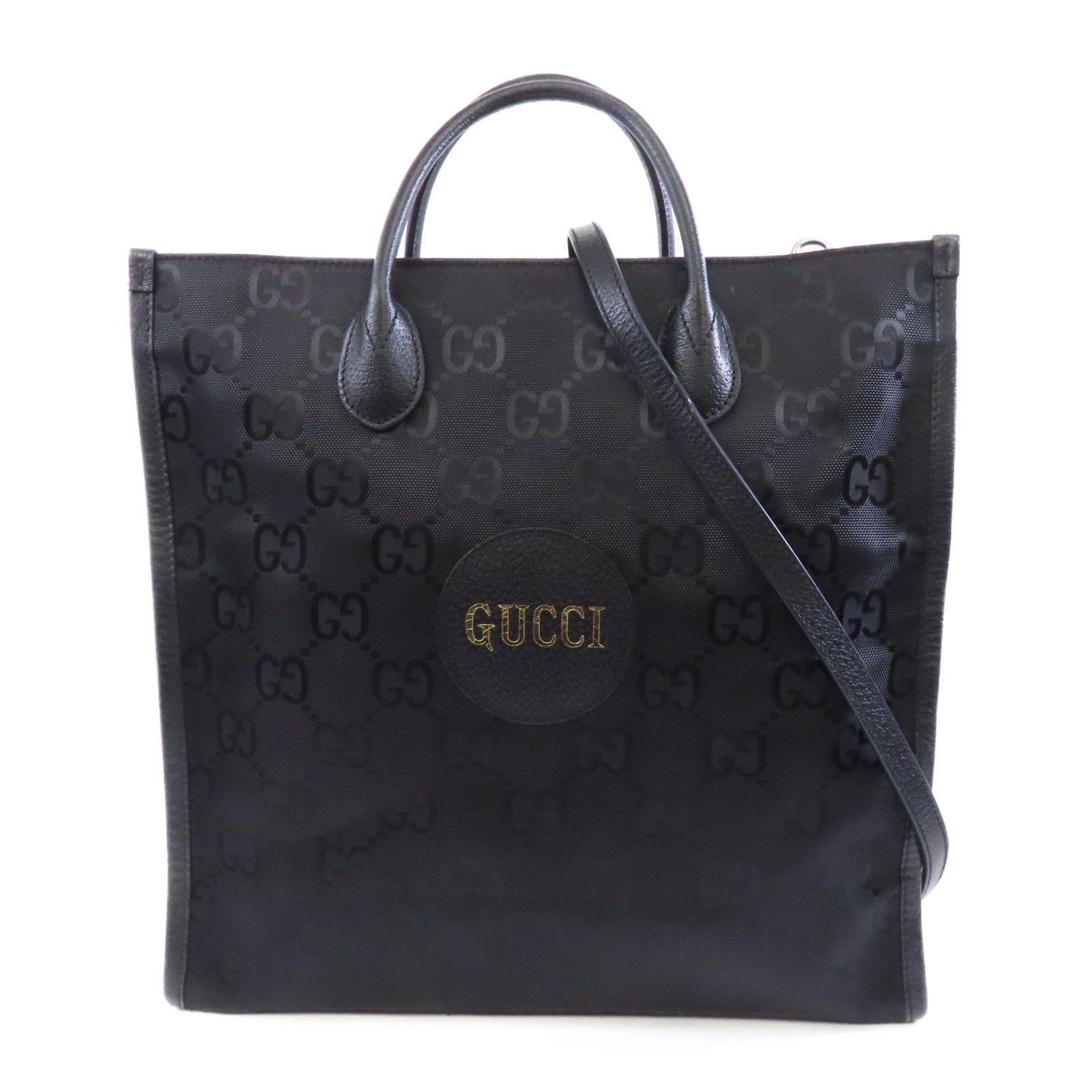 GUCCI 尼龍Tote Bag銀扣手挽袋黑色