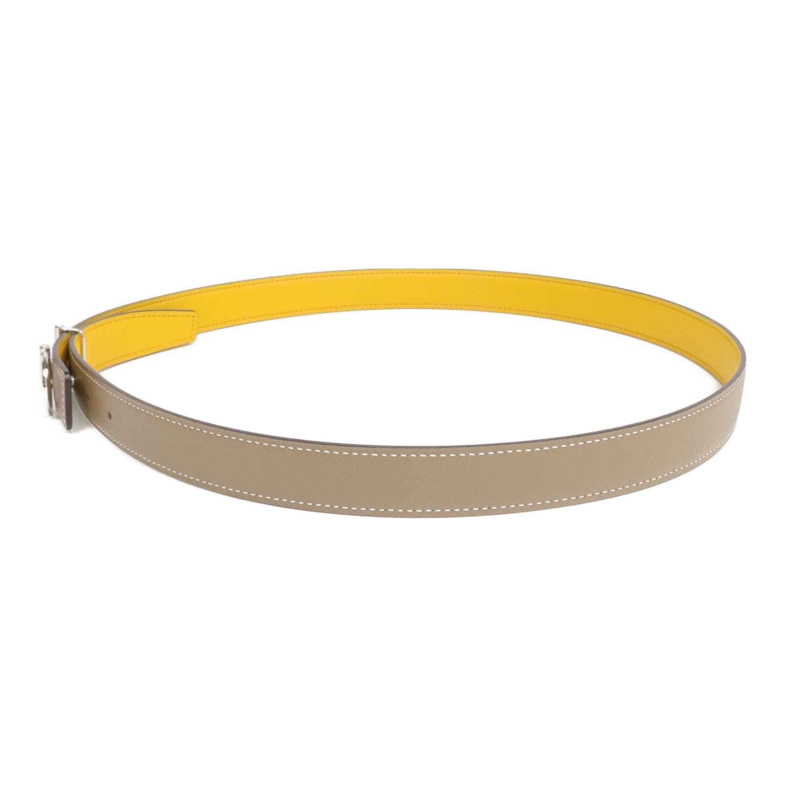 HERMES Epsom/Swift皮革Gamma Belt銀扣皮帶Etoupe/Jaune Ambre