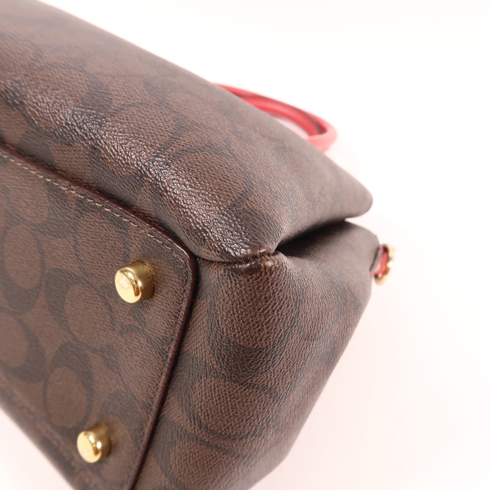 COACH 塗層帆布Handbag金扣肩背袋棕色/紅色