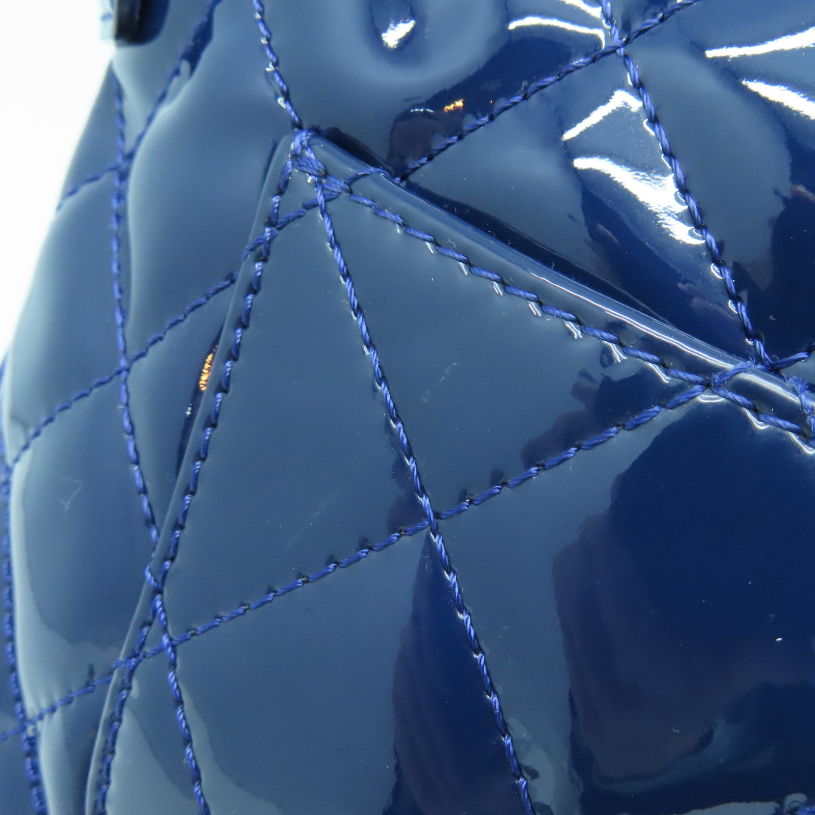 CHANEL 菱格漆皮皮革Chain Shoulder Bag銀扣鏈帶肩背袋藍色