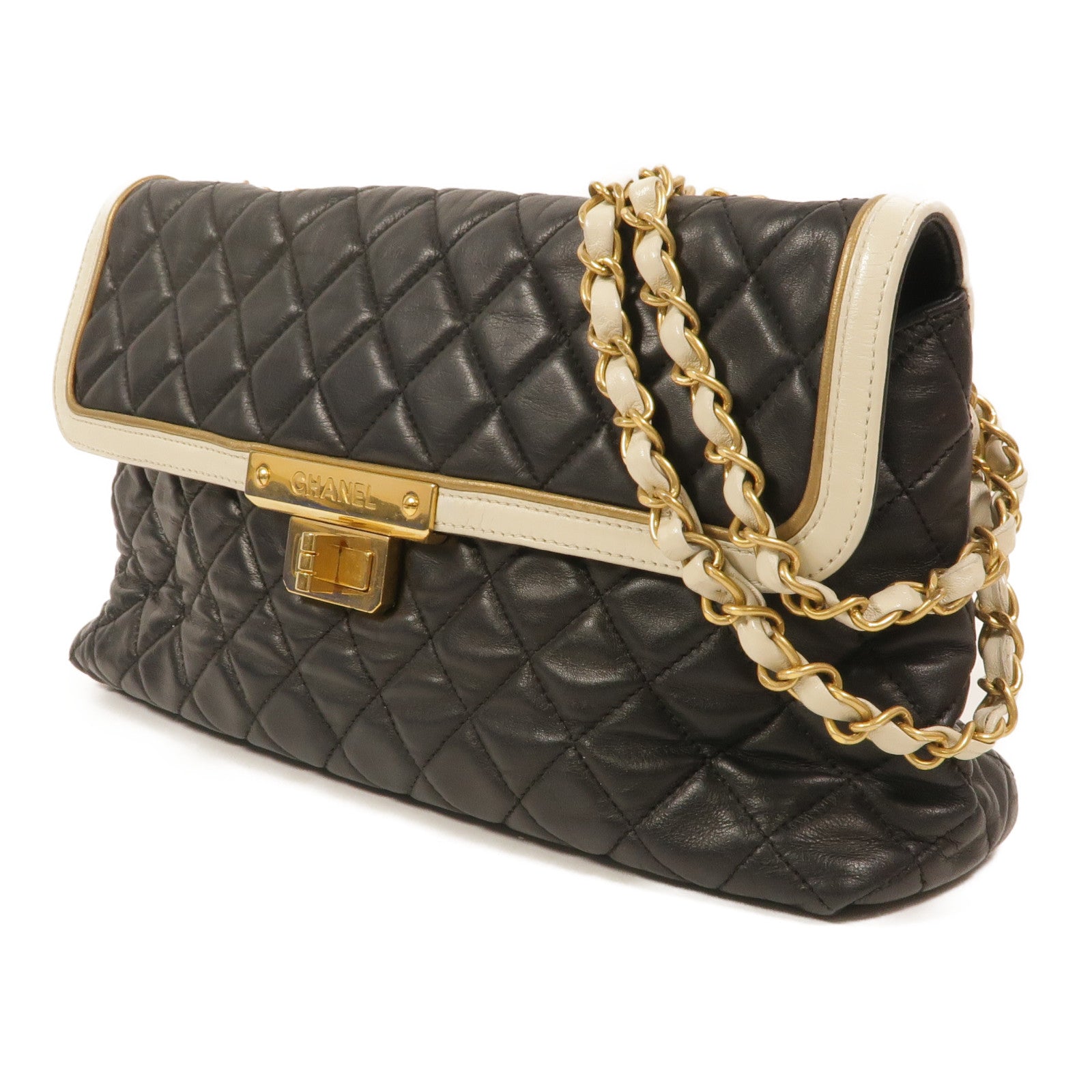 CHANEL 牛皮皮革2.55 East West Mademoiselle鏈帶肩背袋