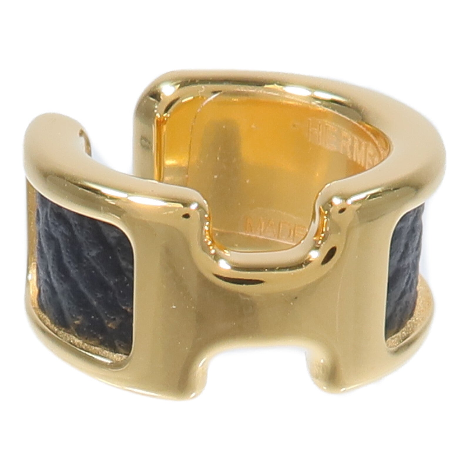 HERMES Epsom皮革/金屬Olympe Ear Cuff耳夾Noir