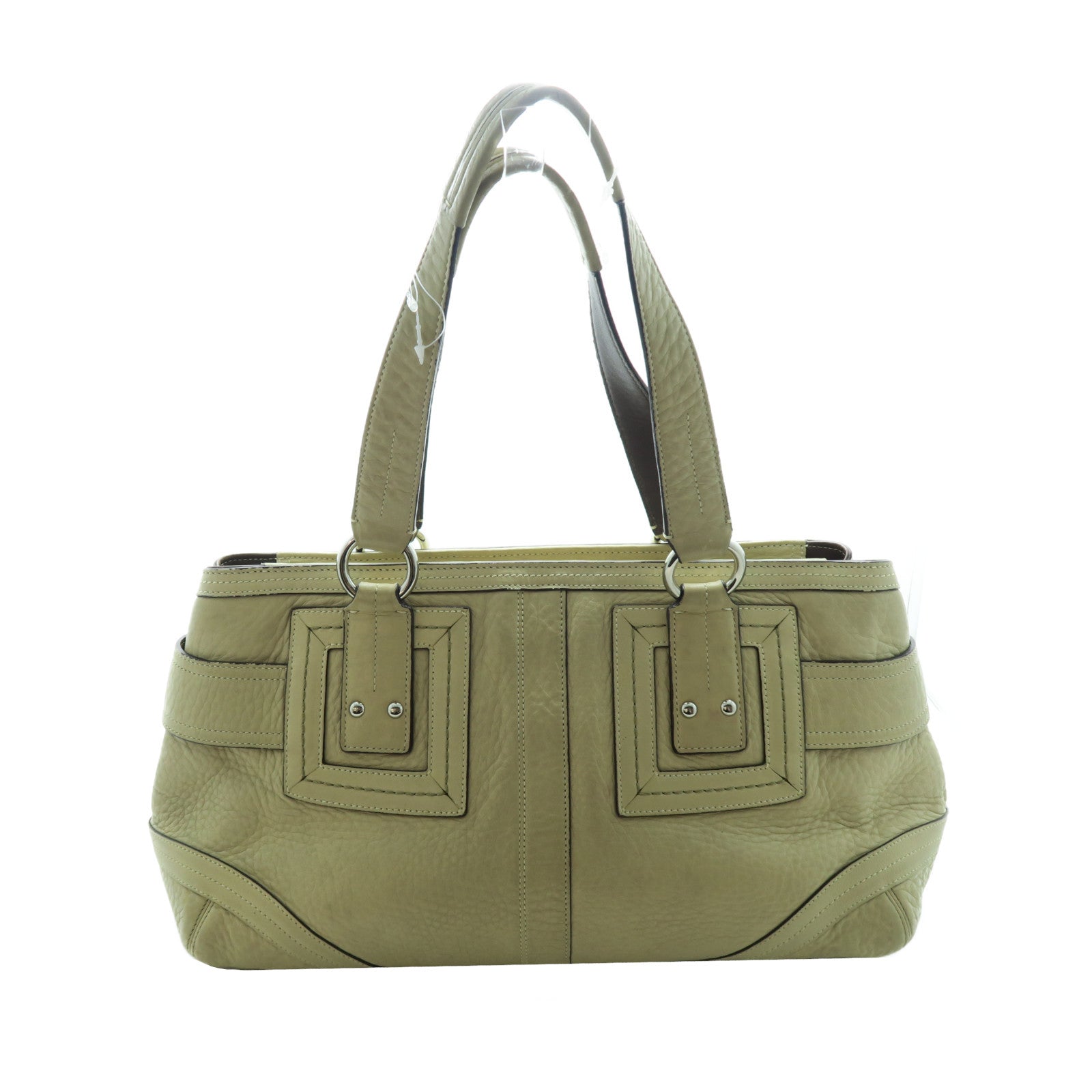 COACH 【激減優惠】牛皮皮革Shoulder Bag銀扣肩背袋淺褐色