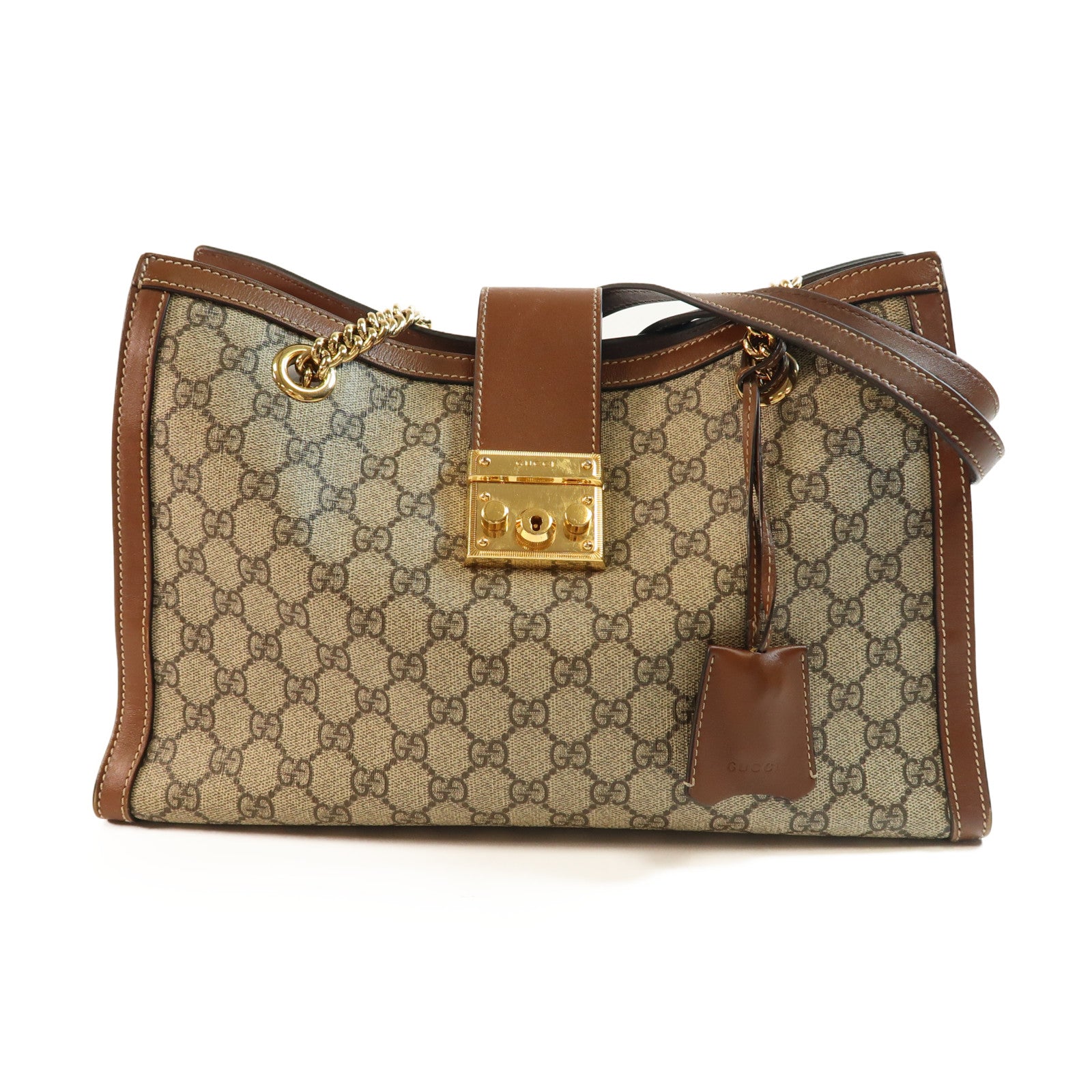 GUCCI 【激減優惠】塗層帆布Padlock GG金扣鏈帶肩背袋