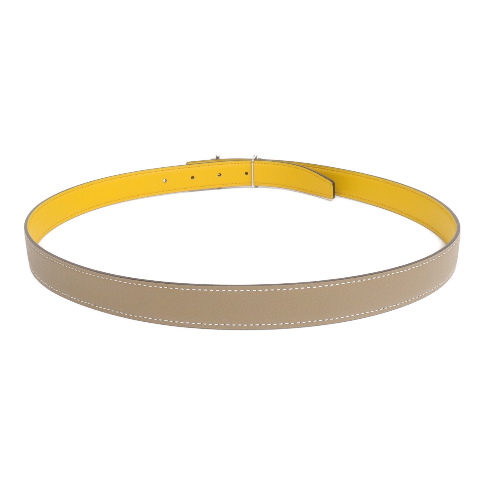 HERMES Epsom/Swift皮革Gamma Belt銀扣皮帶Etoupe/Jaune Ambre