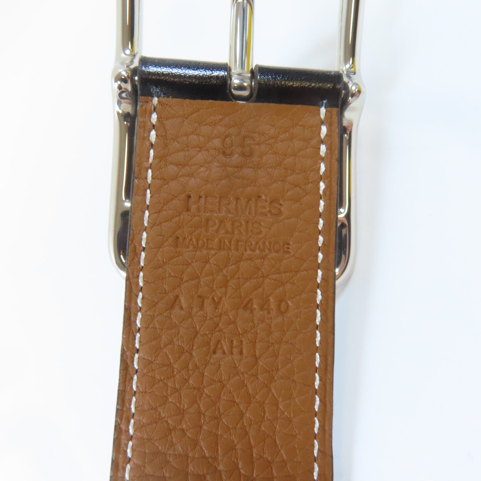 HERMES Swift皮革Cape Cod Reversible Belt 95cm銀扣皮帶Noir/黑色