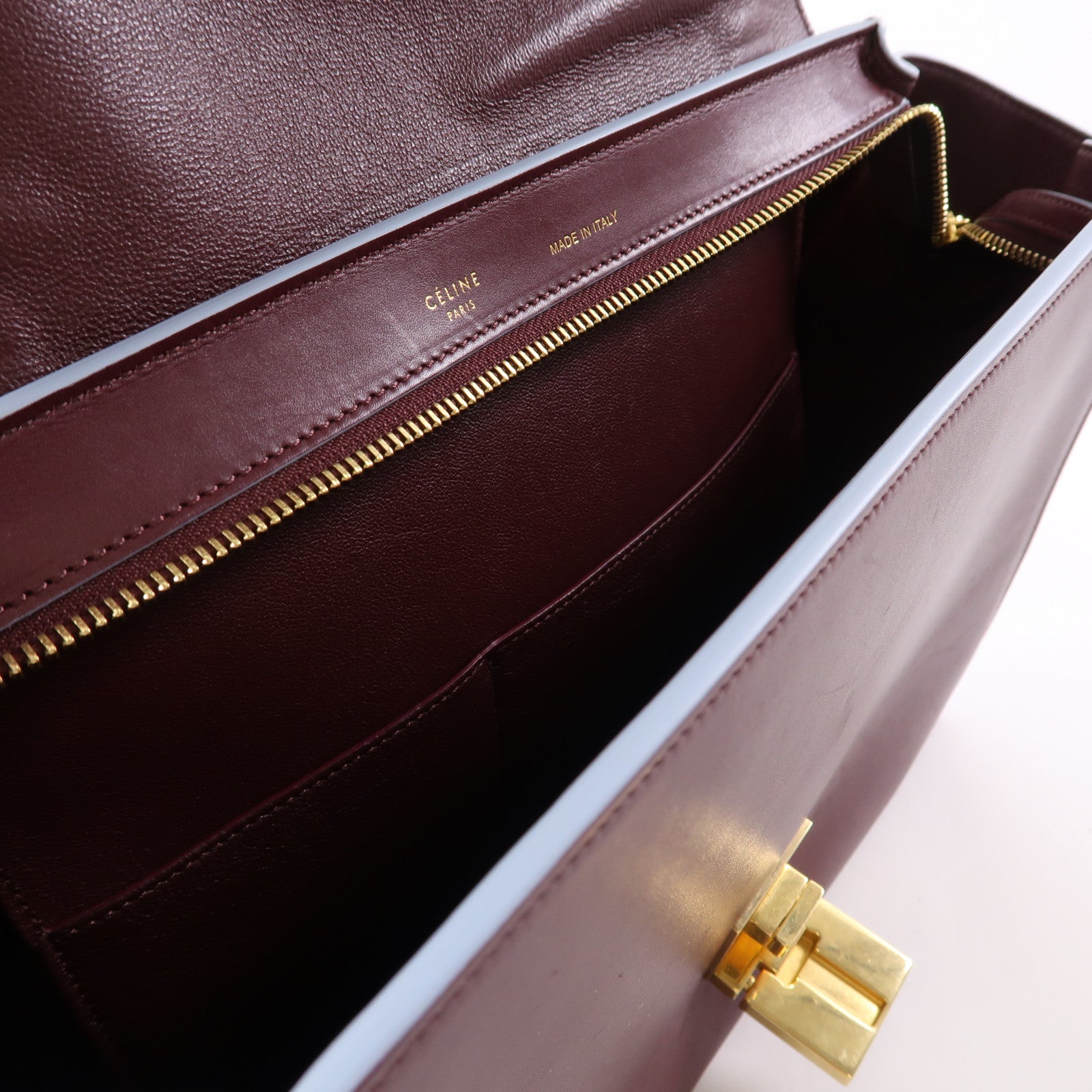 CELINE 牛皮皮革Shoulder Bag金扣手挽肩背兩用袋紅色/淺藍色