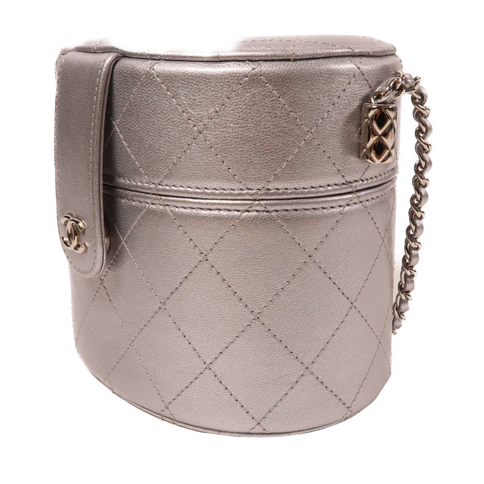 CHANEL 【激減優惠】菱格牛皮皮革Chain Shoulder銀扣鏈帶肩背袋銀色