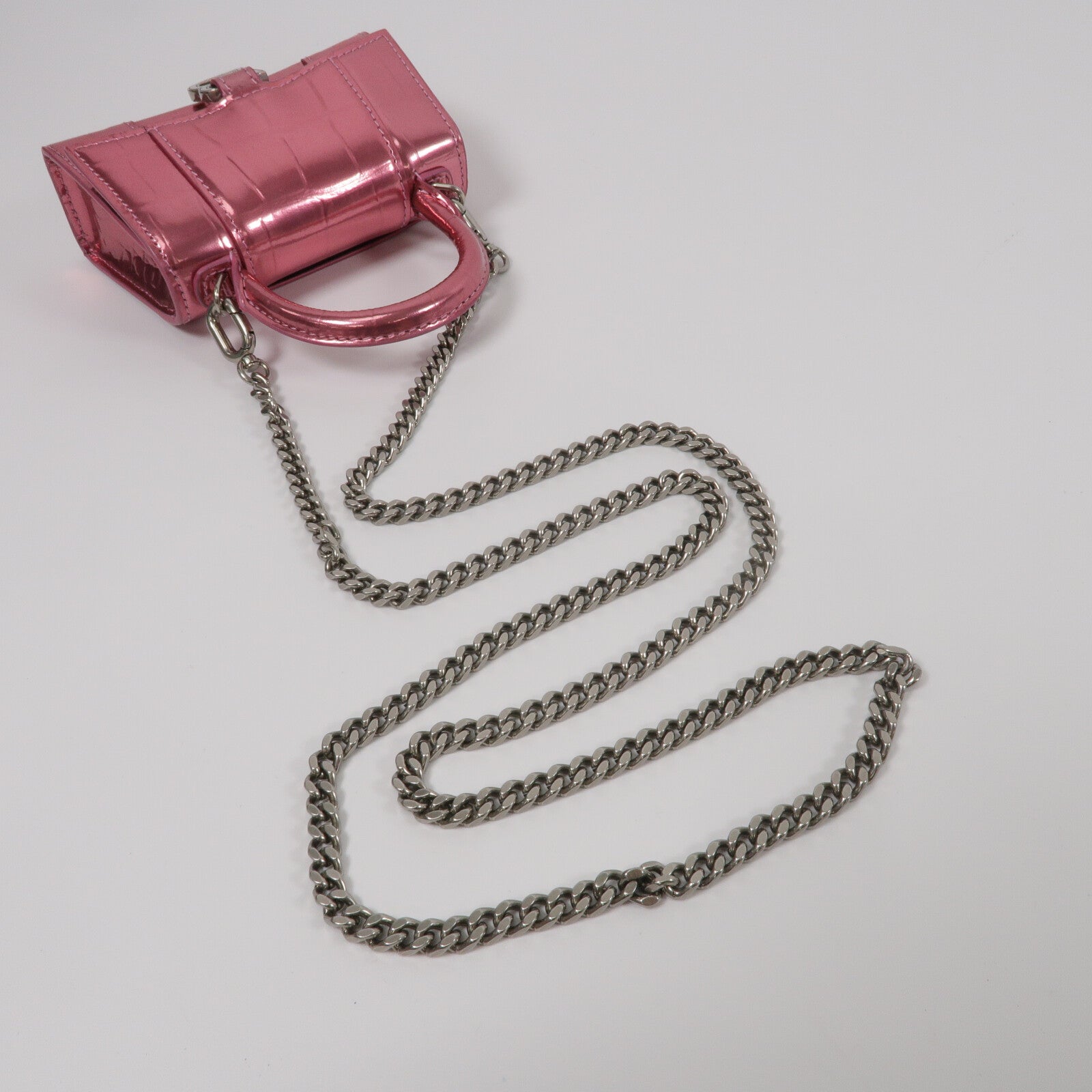 BALENCIAGA 牛皮皮革Hourglass Nano鏈帶手挽肩背兩用袋
