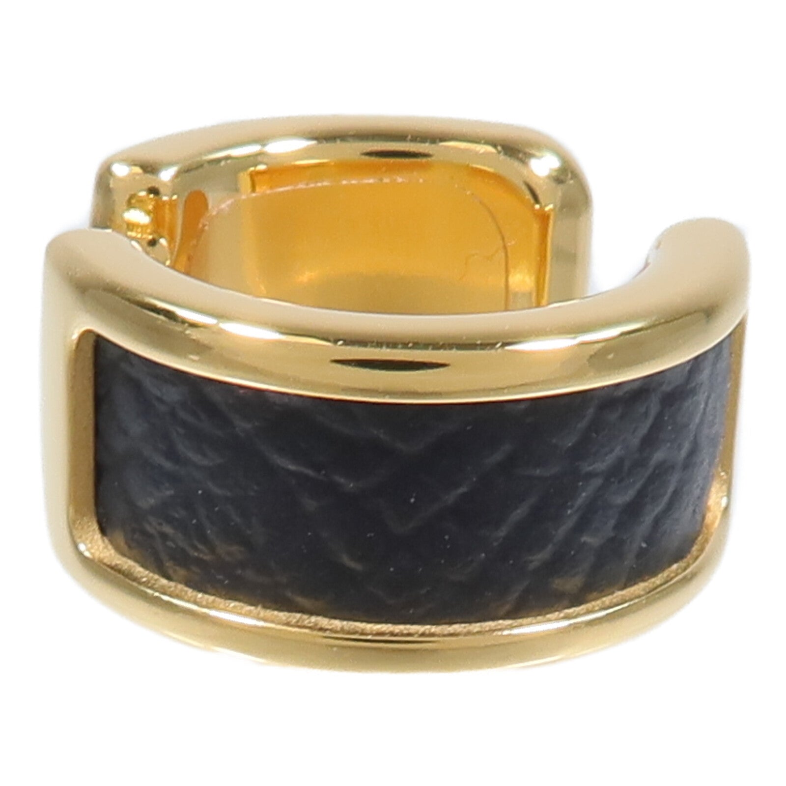 HERMES Epsom皮革/金屬Olympe Ear Cuff耳夾Noir