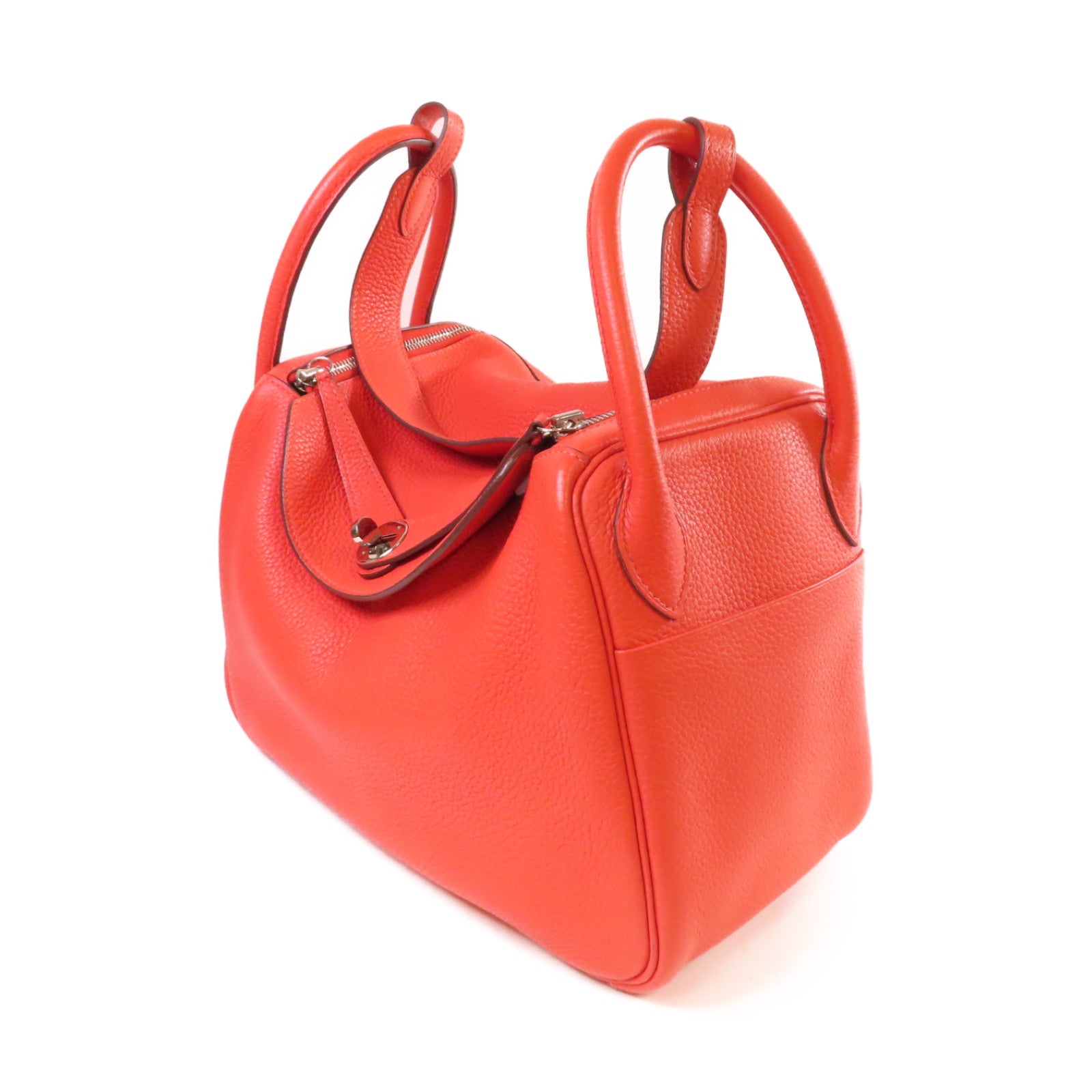 HERMES 【激減優惠】Clemence皮革Lindy 30 Shoulder Bag銀扣肩背袋Orange橙色