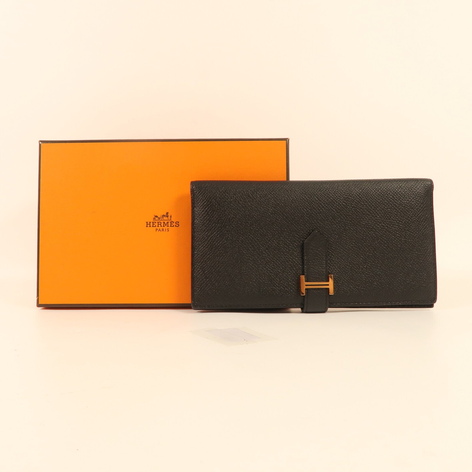 HERMES Chevre皮革Bearn Long Wallet金扣長錢包Noir