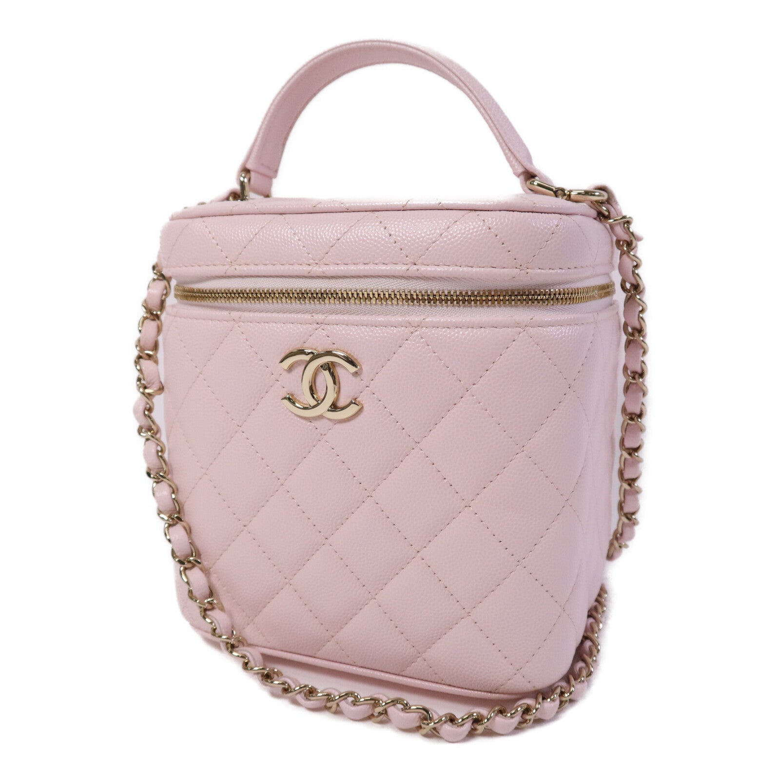 CHANEL 【激減優惠】牛皮皮革Vanity Case金扣鏈帶手挽肩背兩用袋