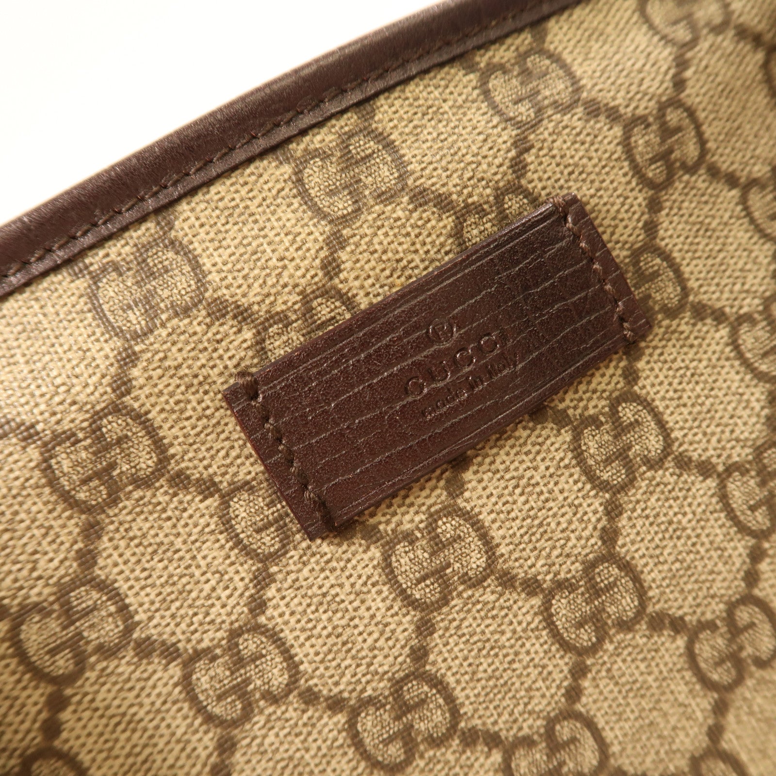 GUCCI 塗層帆布GG Supreme Tote Bag銀扣肩背袋啡色