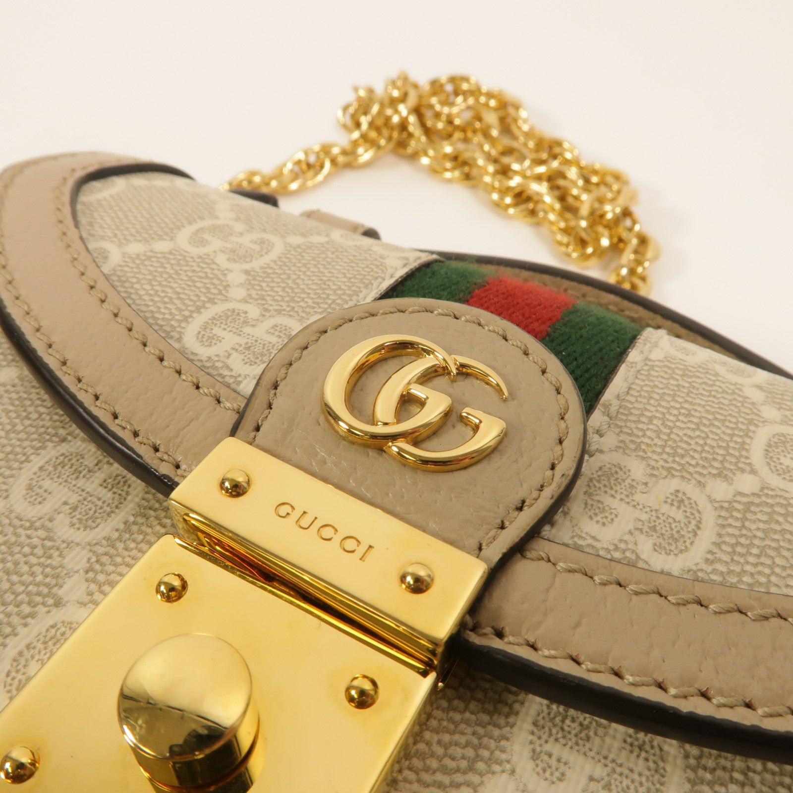 GUCCI 塗層帆布Ophidia GG鏈帶手挽肩背兩用袋