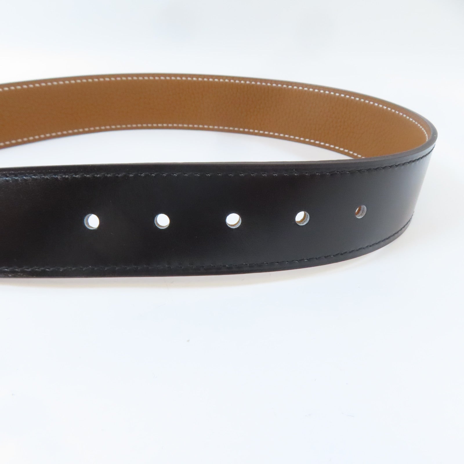 HERMES Swift皮革Cape Cod Reversible Belt 95cm銀扣皮帶Noir/黑色