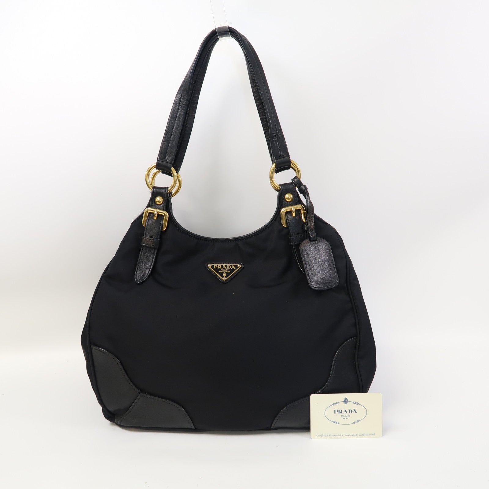 PRADA 尼龍Shoulder Bag金扣肩背袋黑色