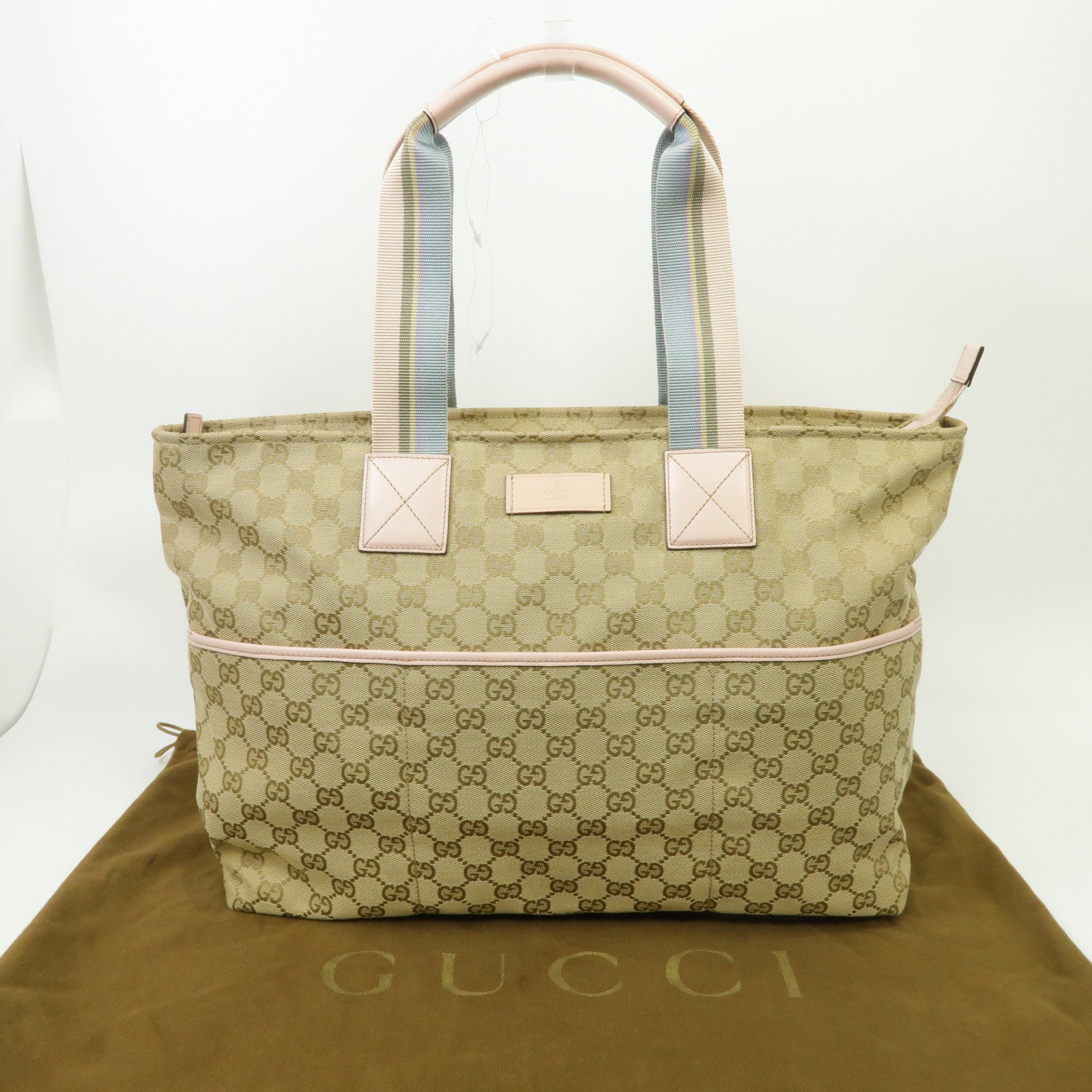 GUCCI 【激減優惠】帆布Tote Bag金扣手挽袋啡色/粉紅色