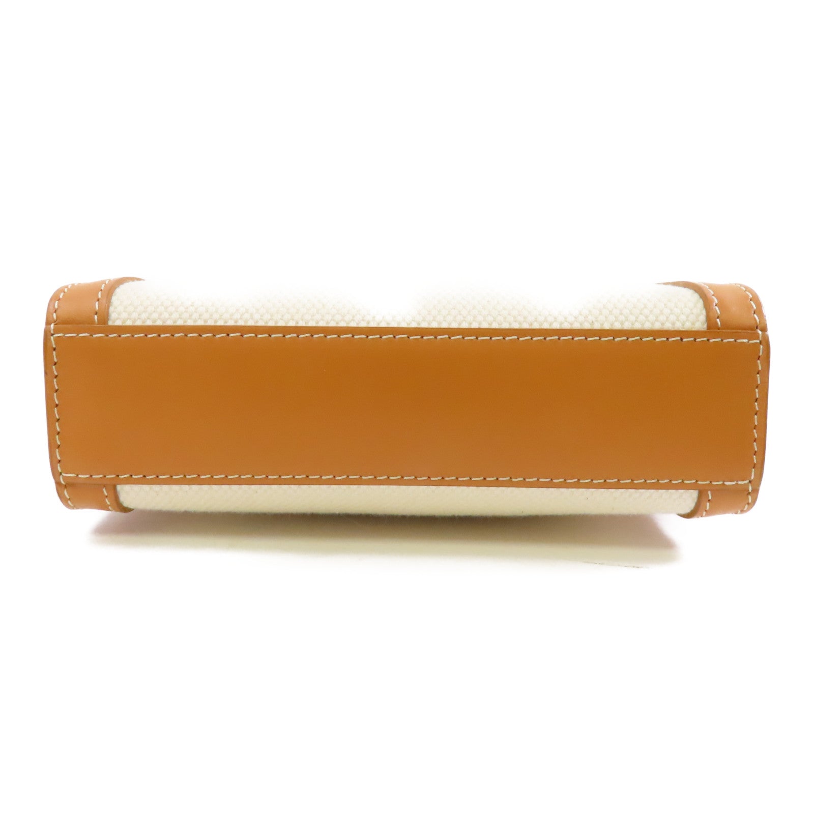 CELINE 帆布/皮革Mini Vertical Cabas金扣手挽肩背兩用袋白色/啡色