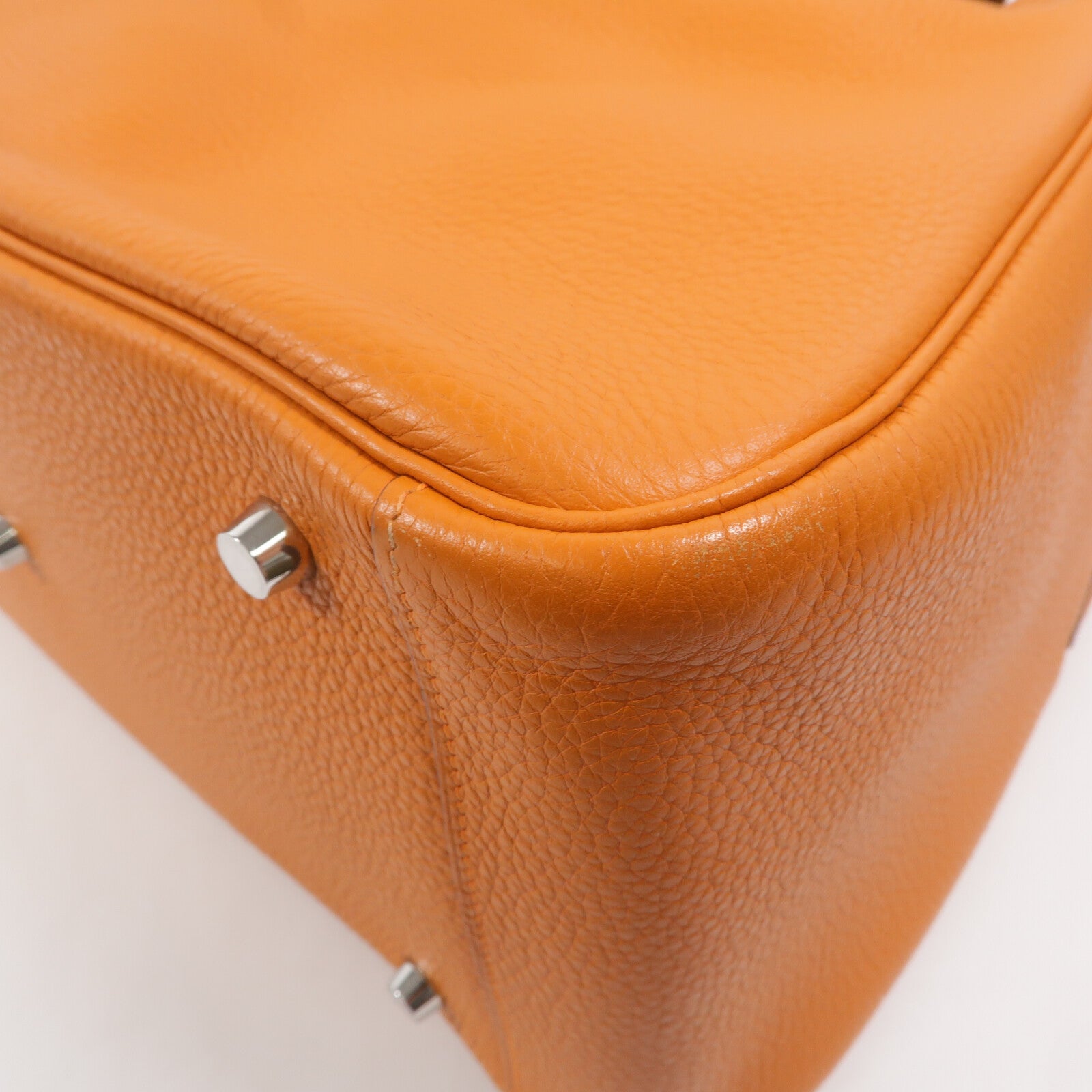 HERMES Clemence皮革Lindy 34銀扣手挽肩背兩用袋Orange