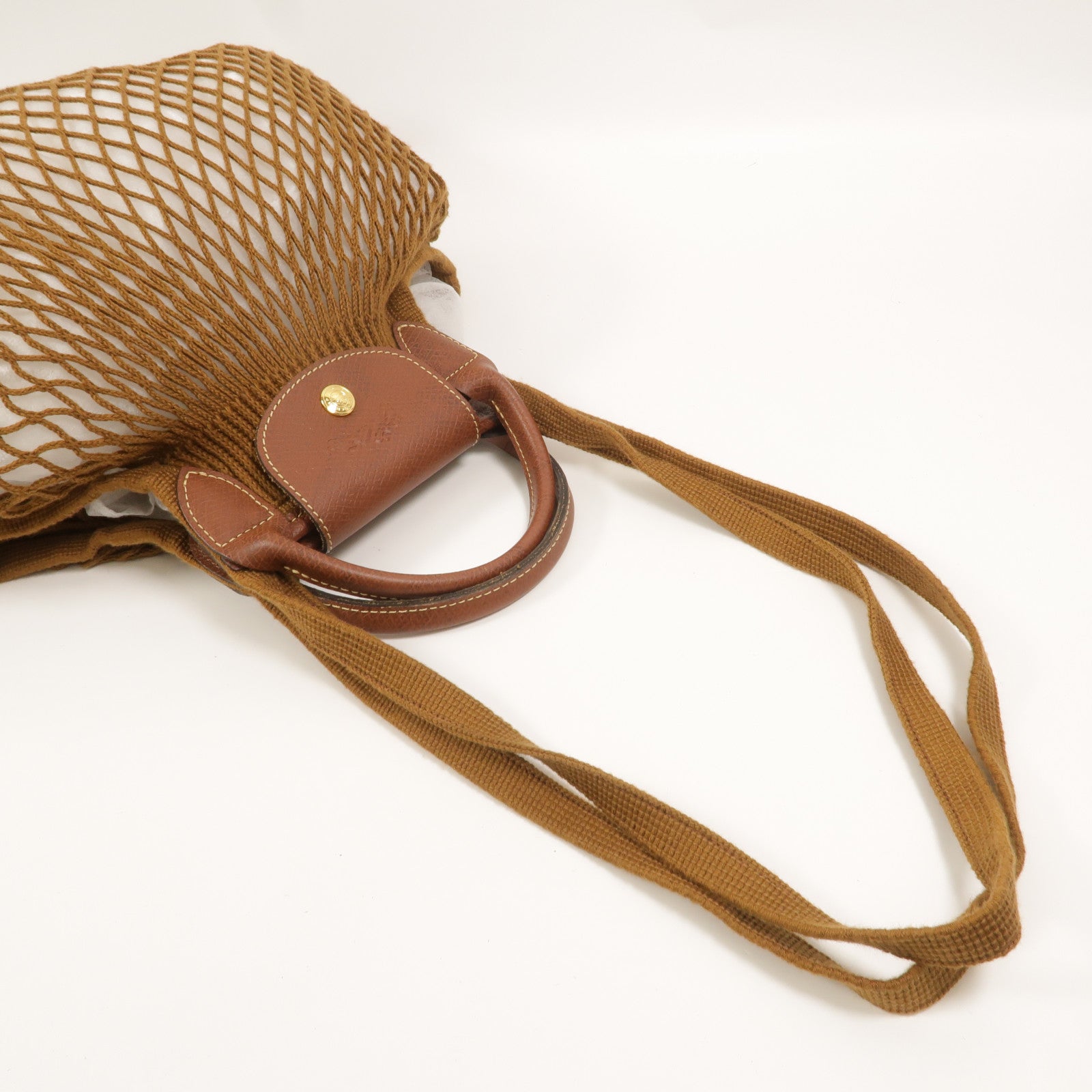 Longchamp 棉質/牛皮皮革Le Pliage Filet L手挽肩背兩用袋