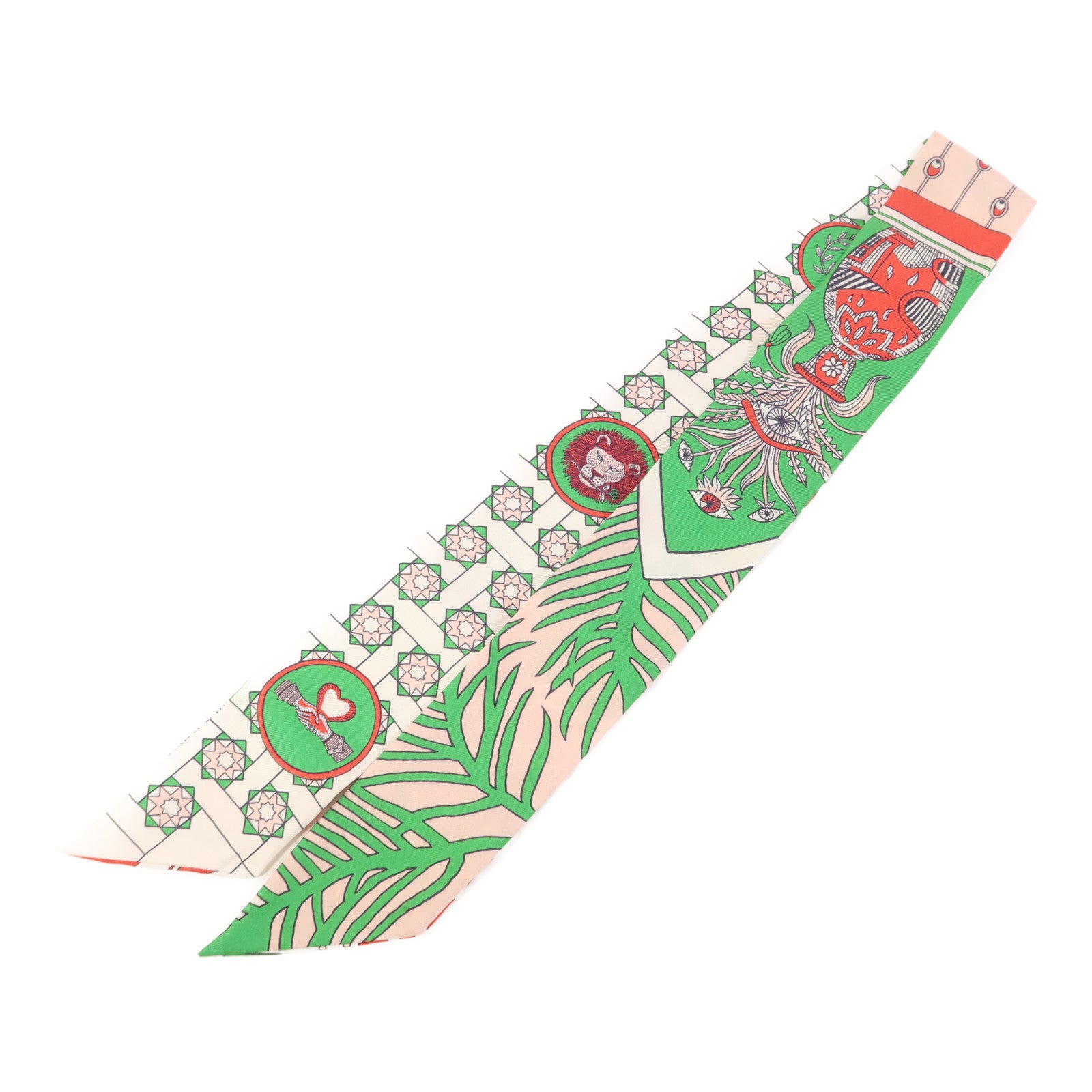 HERMES 絲質Twilly絲巾Pink/Green