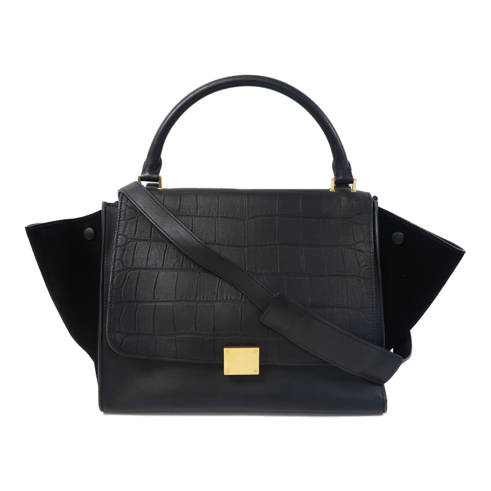 CELINE 牛皮皮革/麂皮皮革Trapeze金扣手挽肩背兩用袋黑色