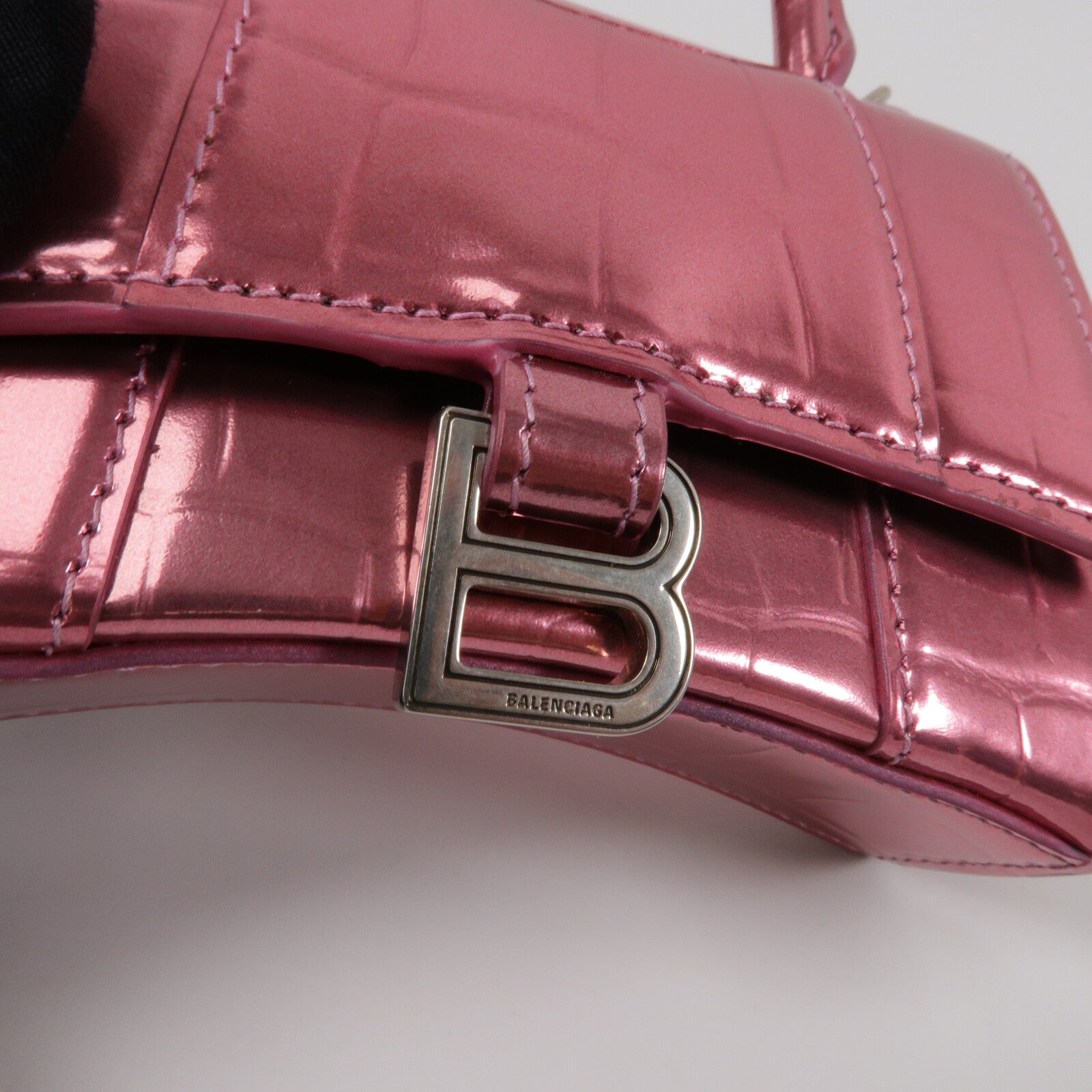 BALENCIAGA 牛皮皮革Hourglass Nano鏈帶手挽肩背兩用袋