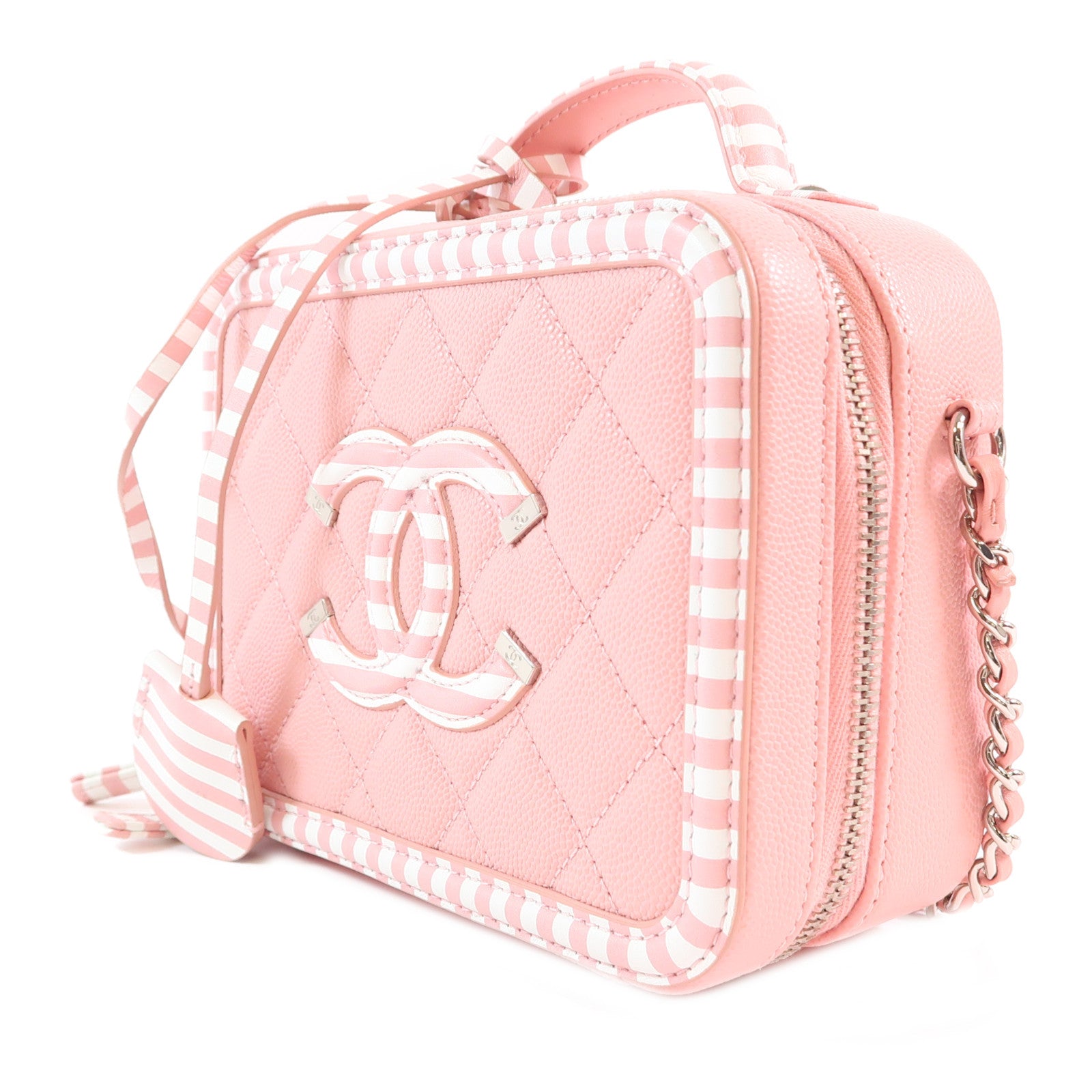 CHANEL 牛皮皮革Vanity Case銀扣手挽肩背兩用袋