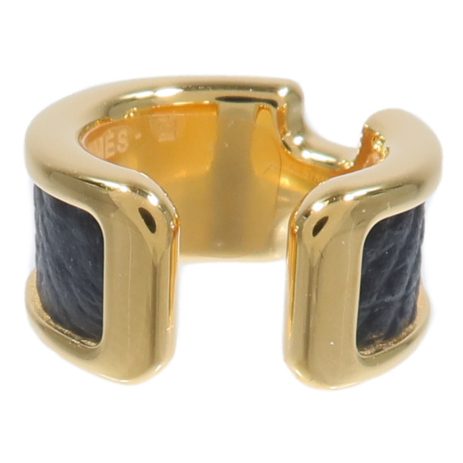 HERMES Epsom皮革/金屬Olympe Ear Cuff耳夾Noir