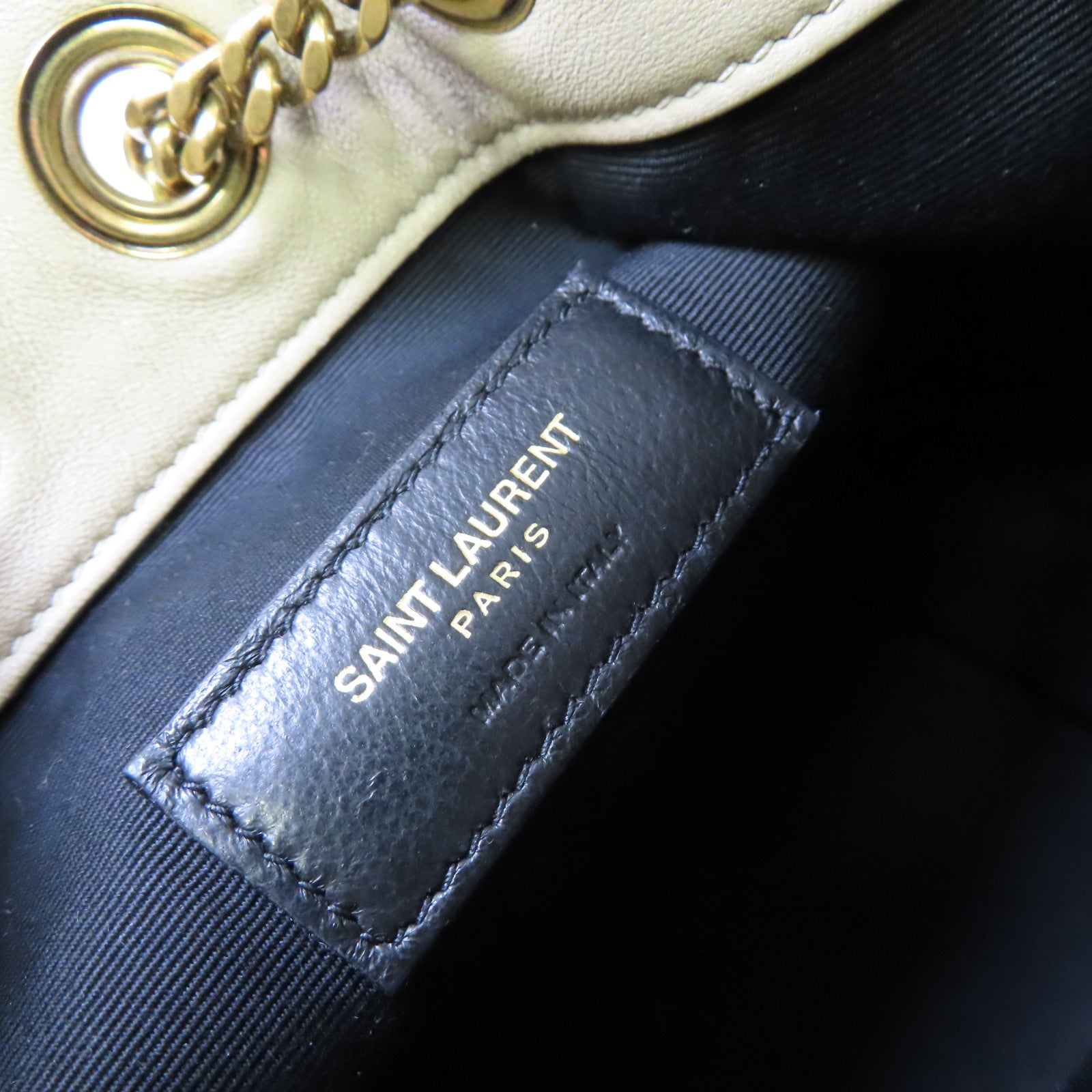 YVES SAINT LAURENT 【激減優惠】斜紋羊皮皮革 Joe Chain Shoulder Bag金扣鏈帶肩背袋杏色