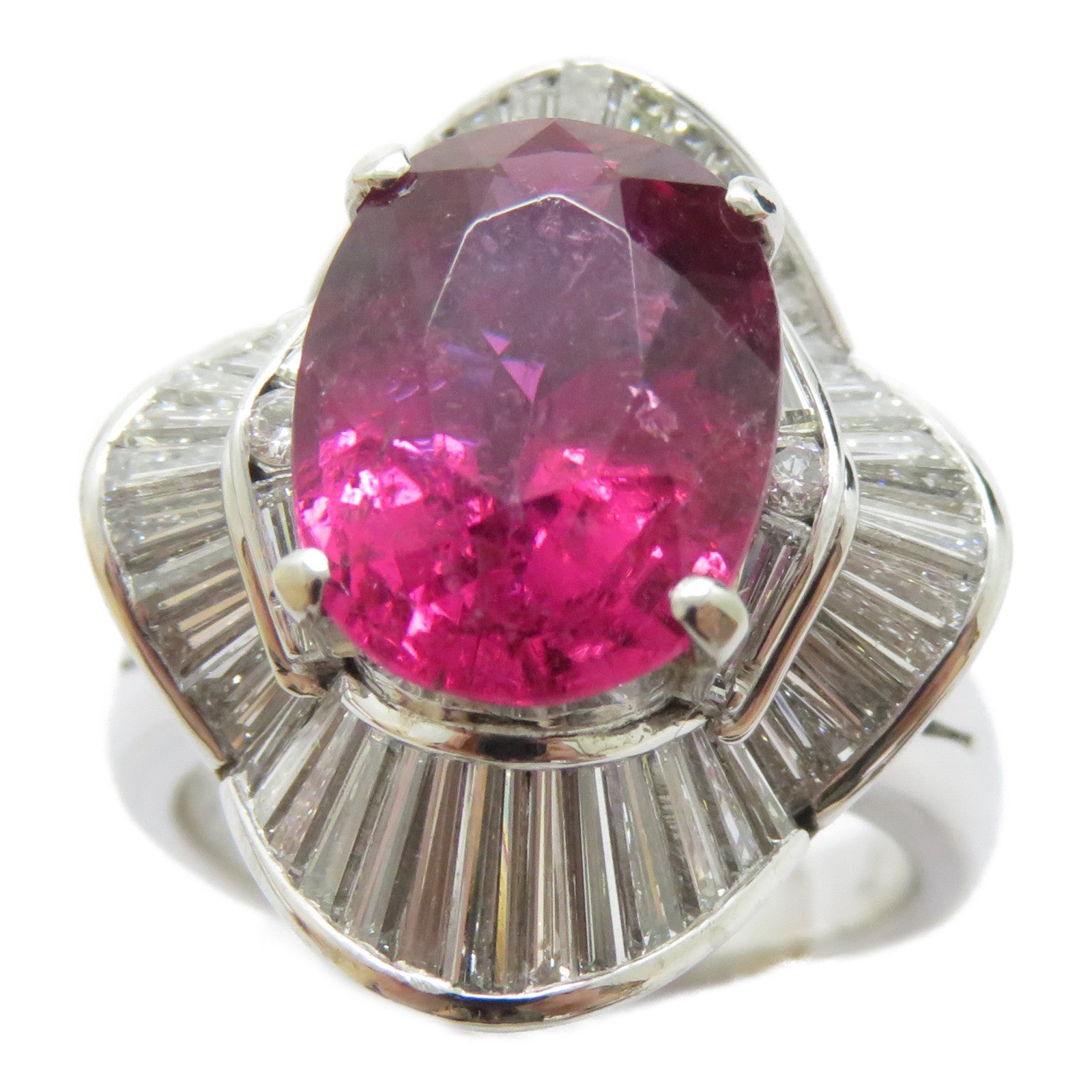 JEWELRY PT900鉑金Rubellite Ring 3.743ct紅碧璽/1.41ct鑽石戒指US#5