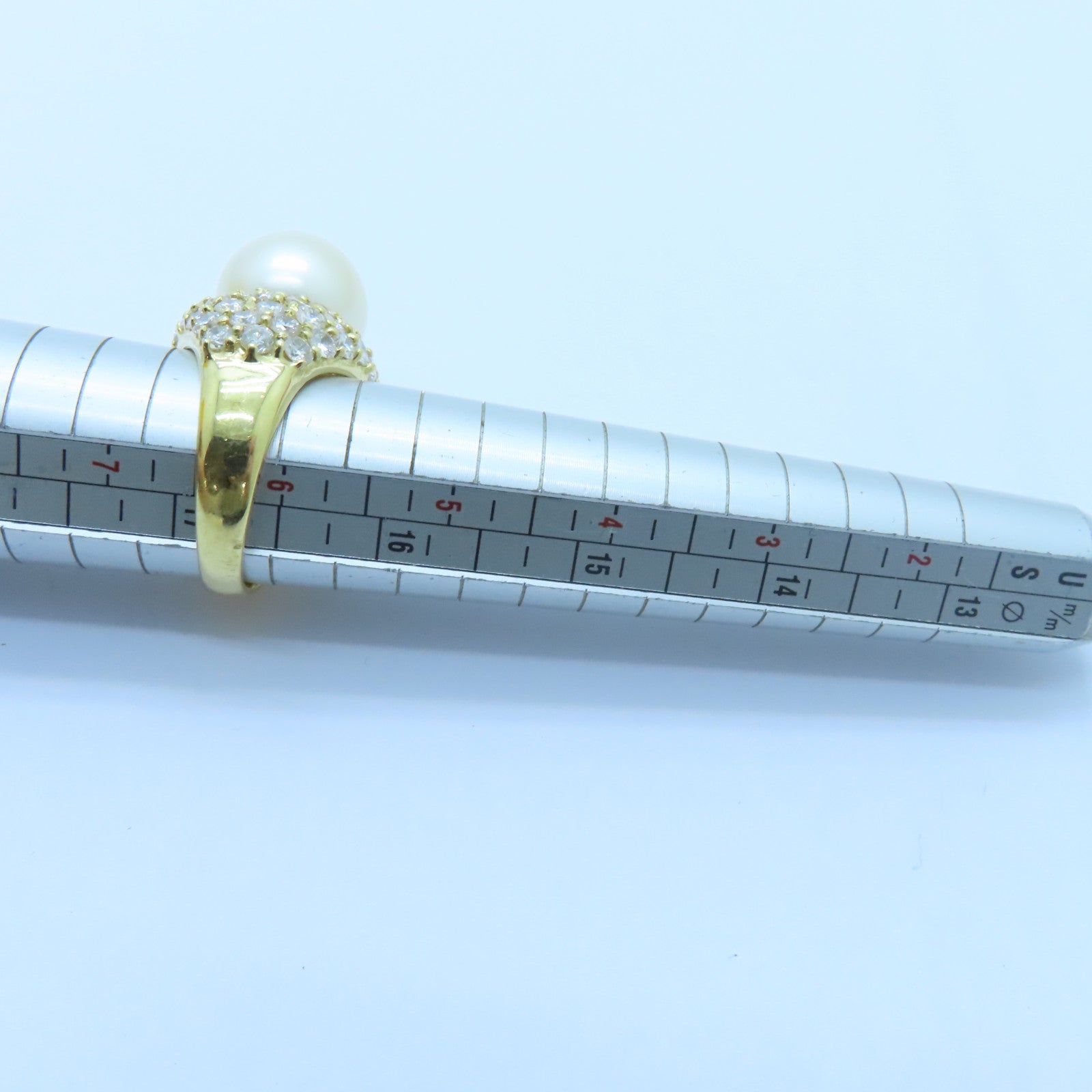 JEWELRY 18K黃金Pearl Diamond Ring 12.9mm珍珠/0.89ct鑽石戒指US#6.25