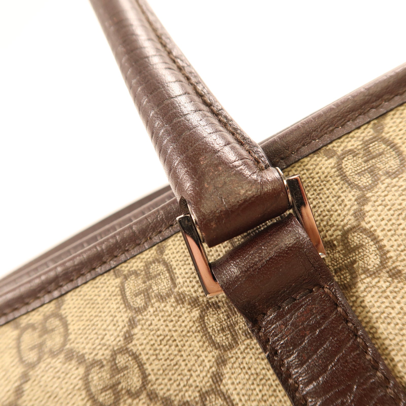 GUCCI 塗層帆布GG Supreme Tote Bag銀扣肩背袋啡色