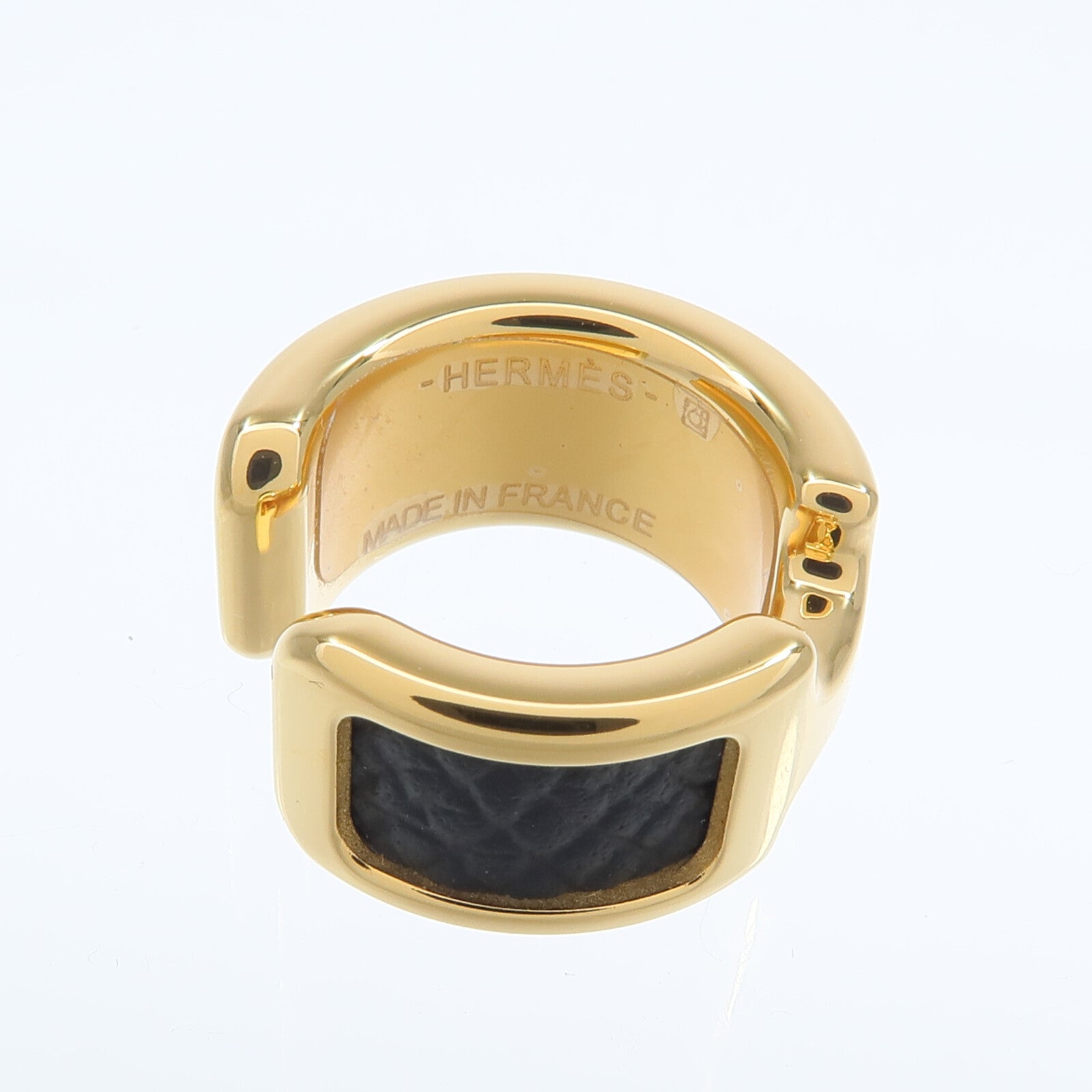 HERMES Epsom皮革/金屬Olympe Ear Cuff耳夾Noir