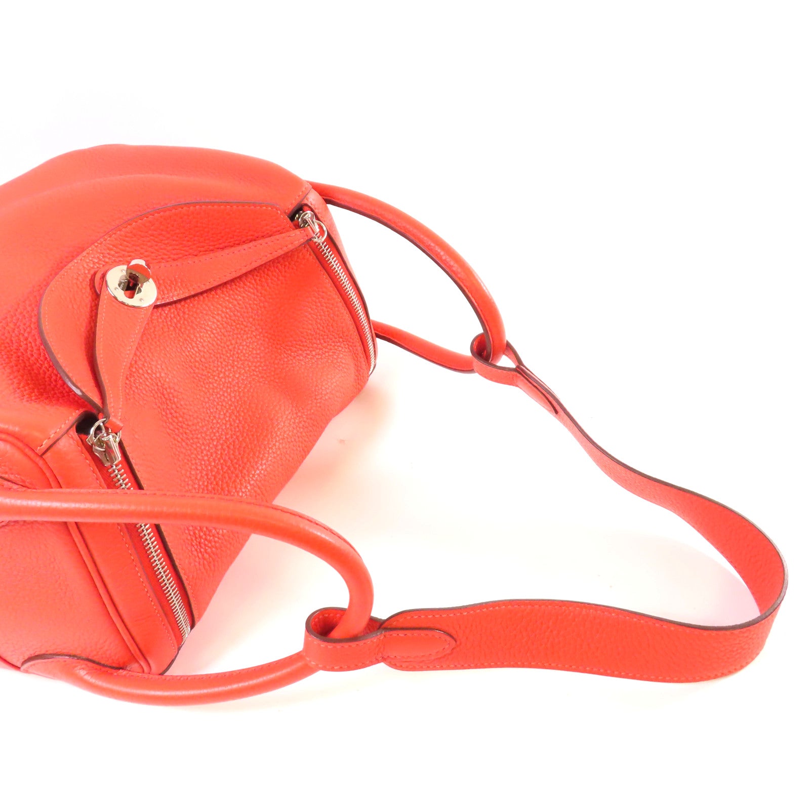 HERMES 【激減優惠】Clemence皮革Lindy 30 Shoulder Bag銀扣肩背袋Orange橙色