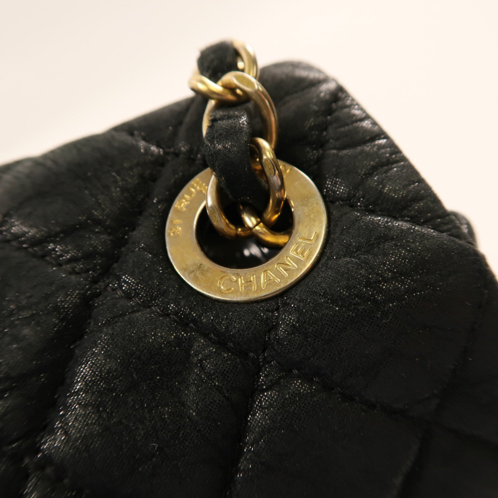 CHANEL 牛皮皮革Shoulder Bag金扣鏈帶肩背袋黑色