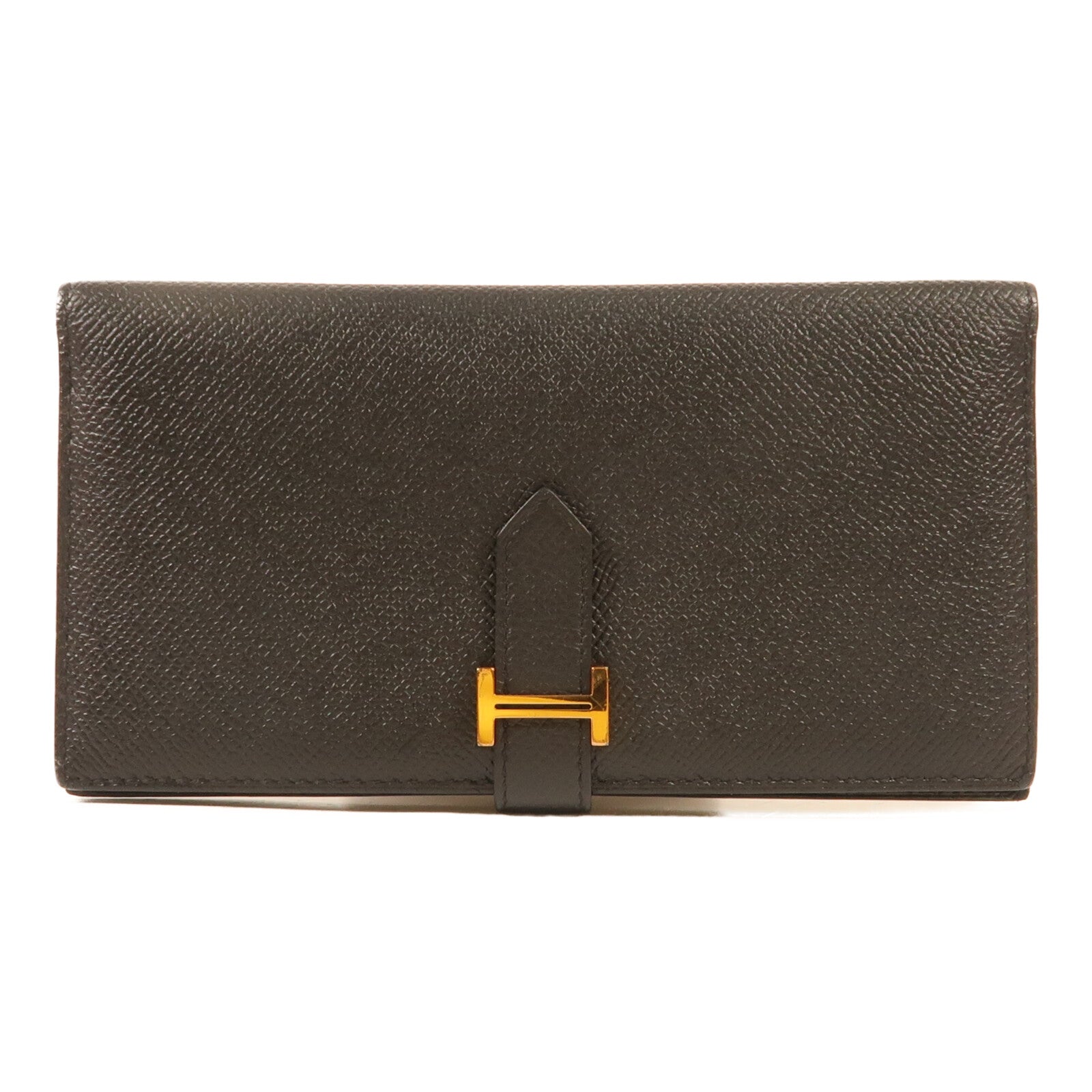 HERMES Chevre皮革Bearn Long Wallet金扣長錢包Noir