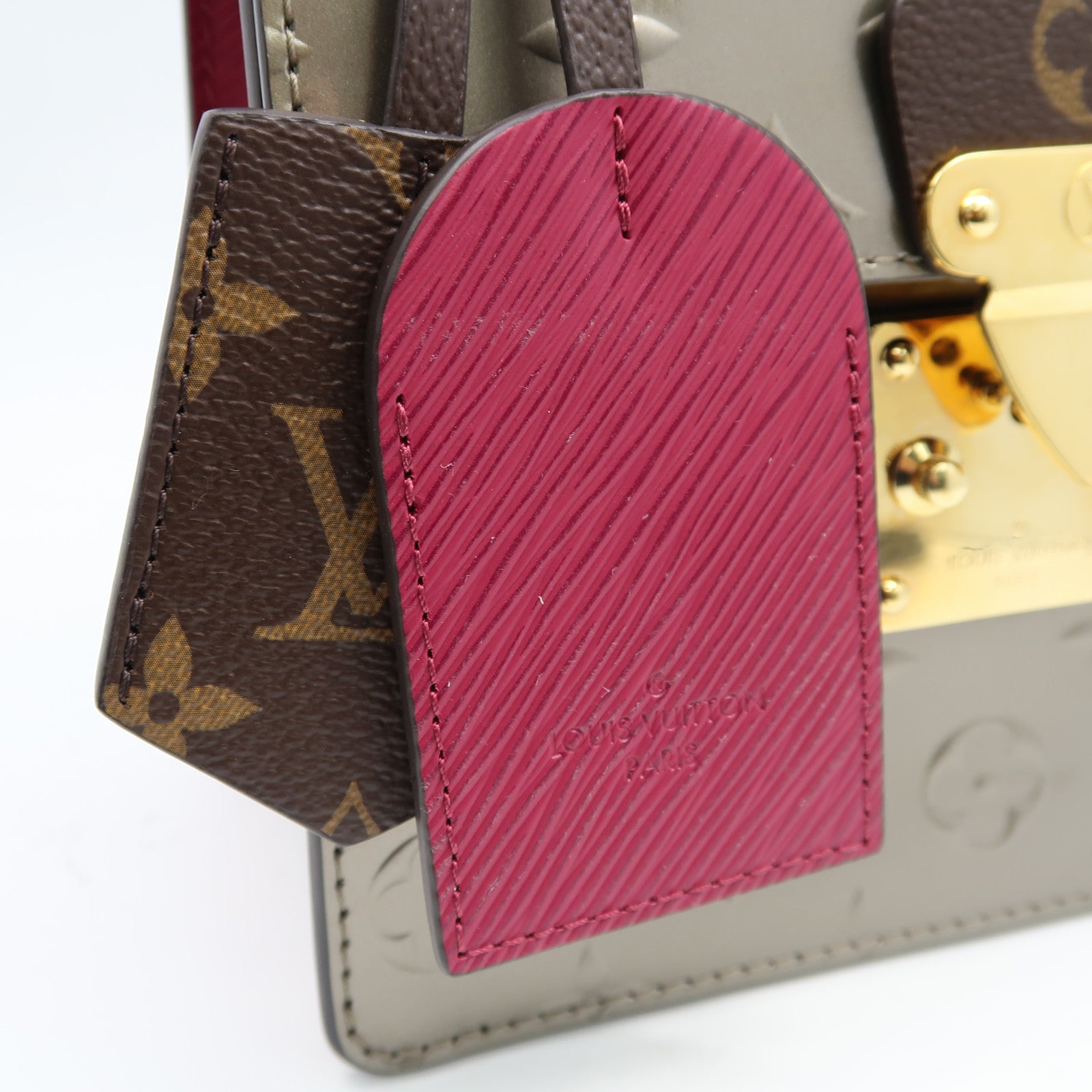 LOUIS VUITTON Monogram Vernis Spring Street金扣手挽肩背兩用袋香檳灰色