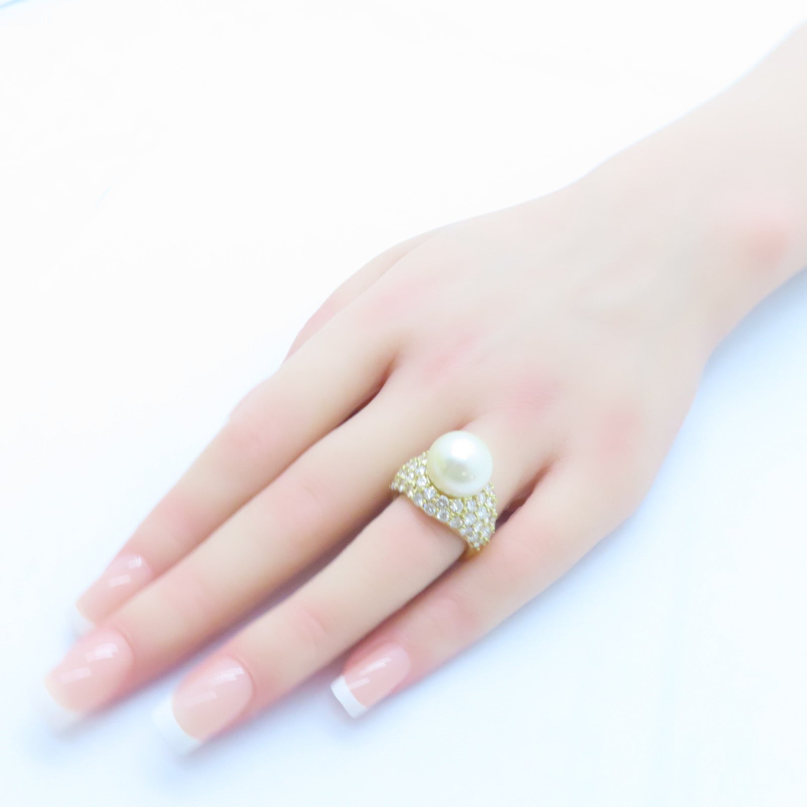 JEWELRY 18K黃金Pearl Diamond Ring 12.9mm珍珠/0.89ct鑽石戒指US#6.25