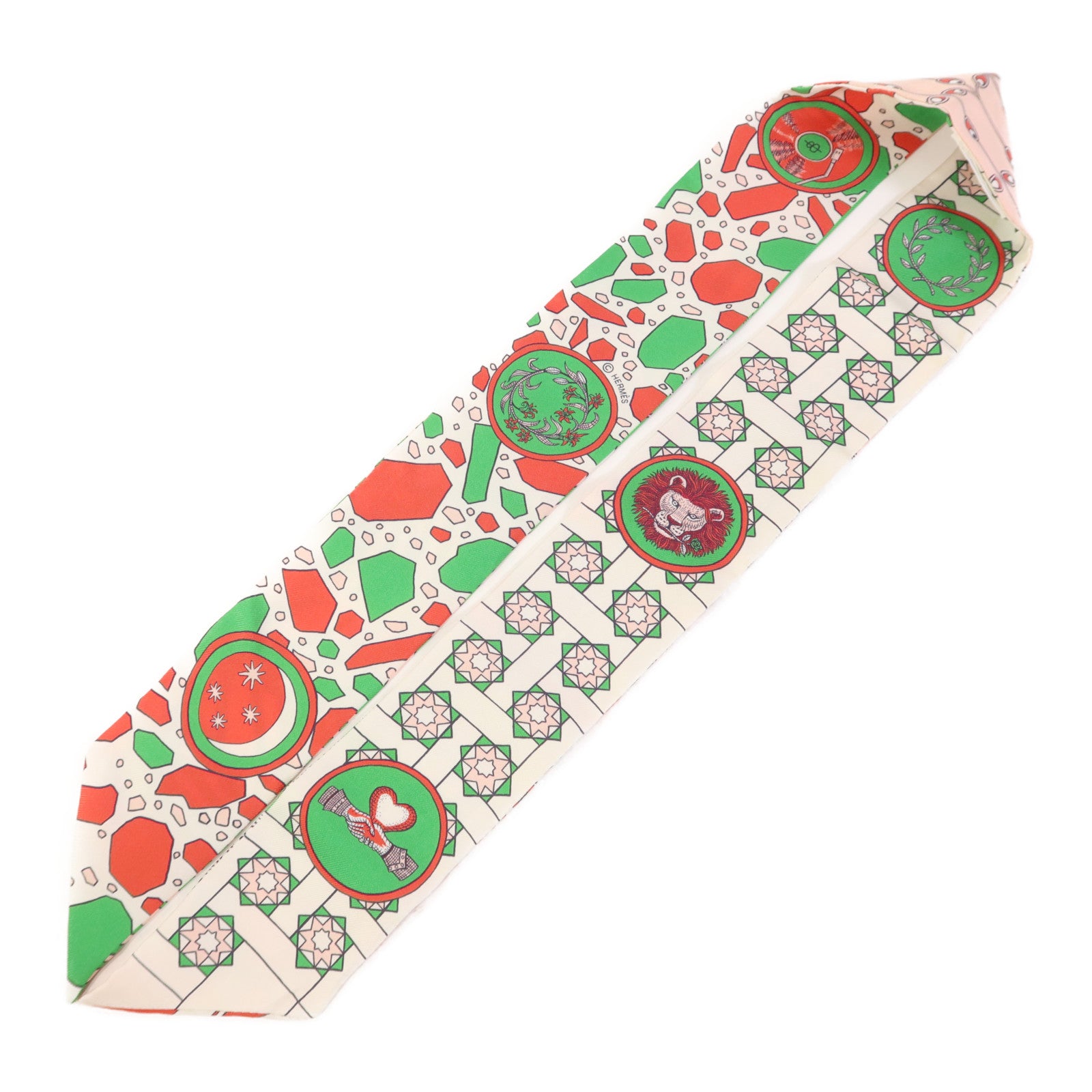 HERMES 絲質Twilly絲巾Pink/Green