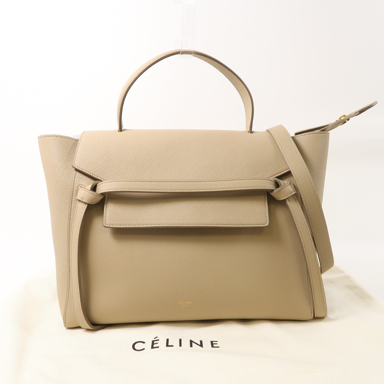 CELINE 牛皮皮革Belt Bag金扣手挽肩背兩用袋米色