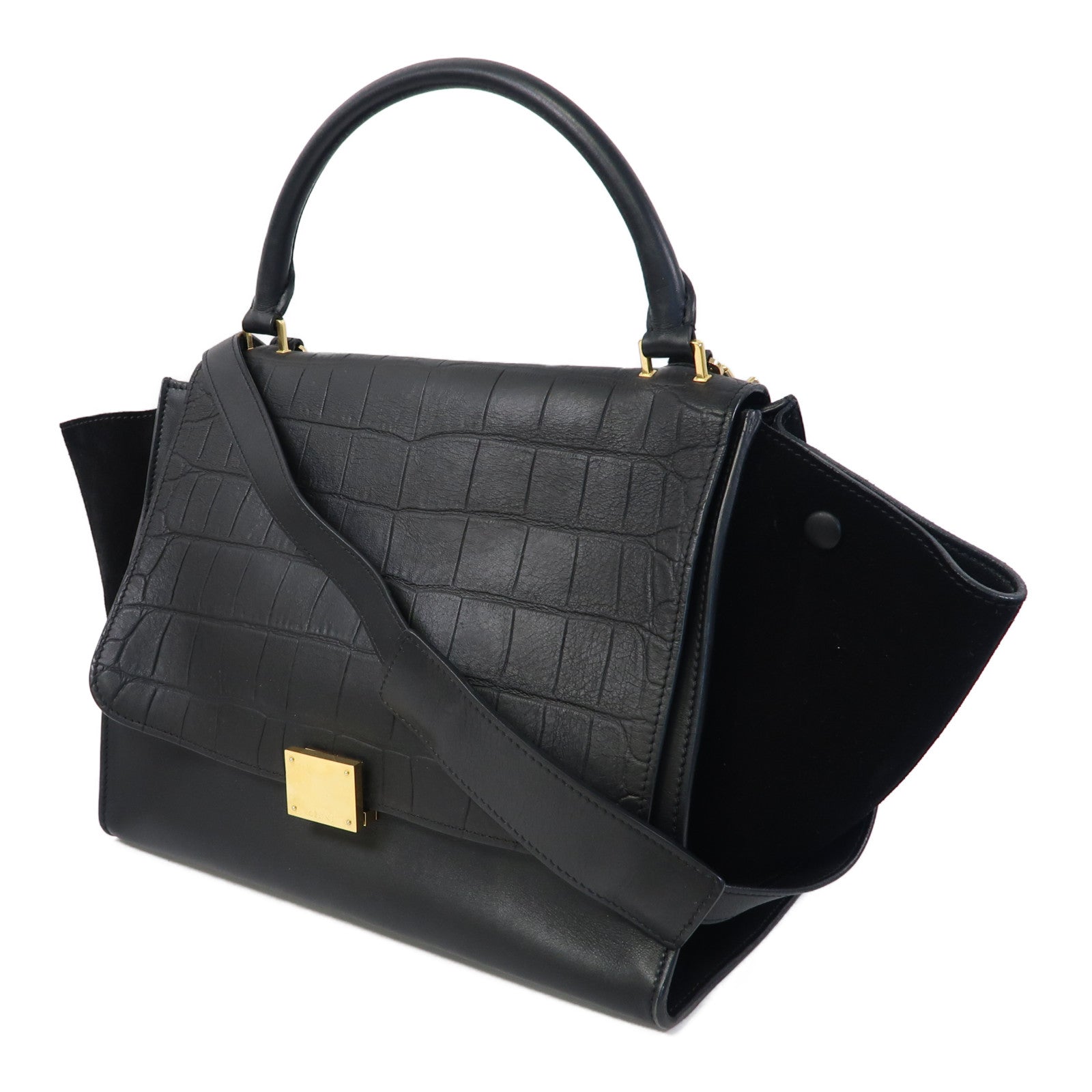 CELINE 牛皮皮革/麂皮皮革Trapeze金扣手挽肩背兩用袋黑色