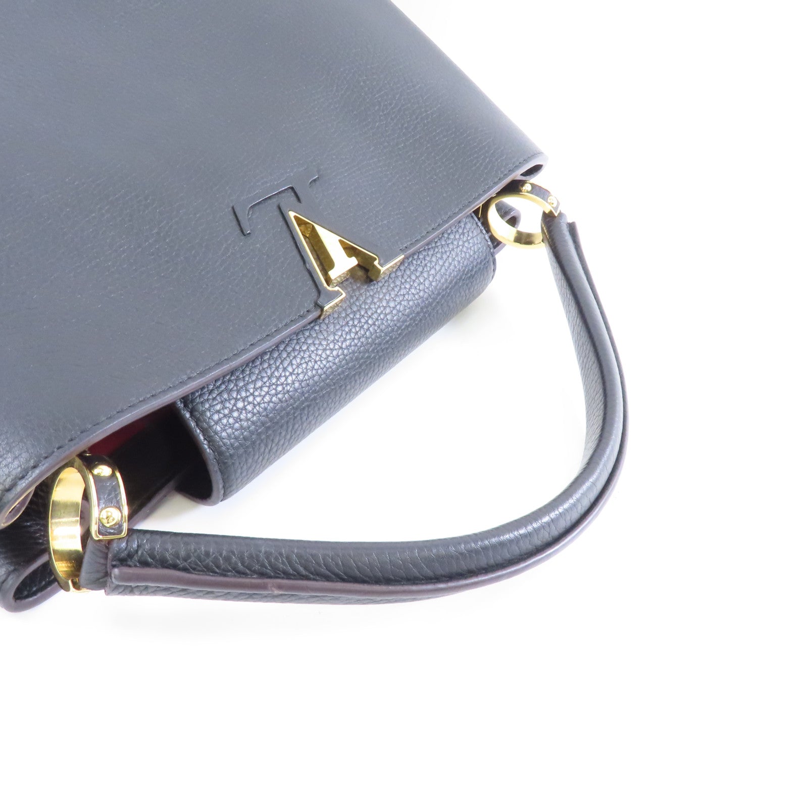 LOUIS VUITTON 牛皮皮革Capuciness MM金扣手挽袋黑色