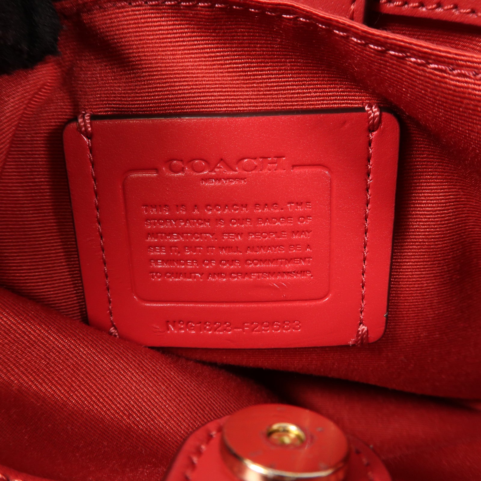 COACH 塗層帆布Handbag金扣肩背袋棕色/紅色